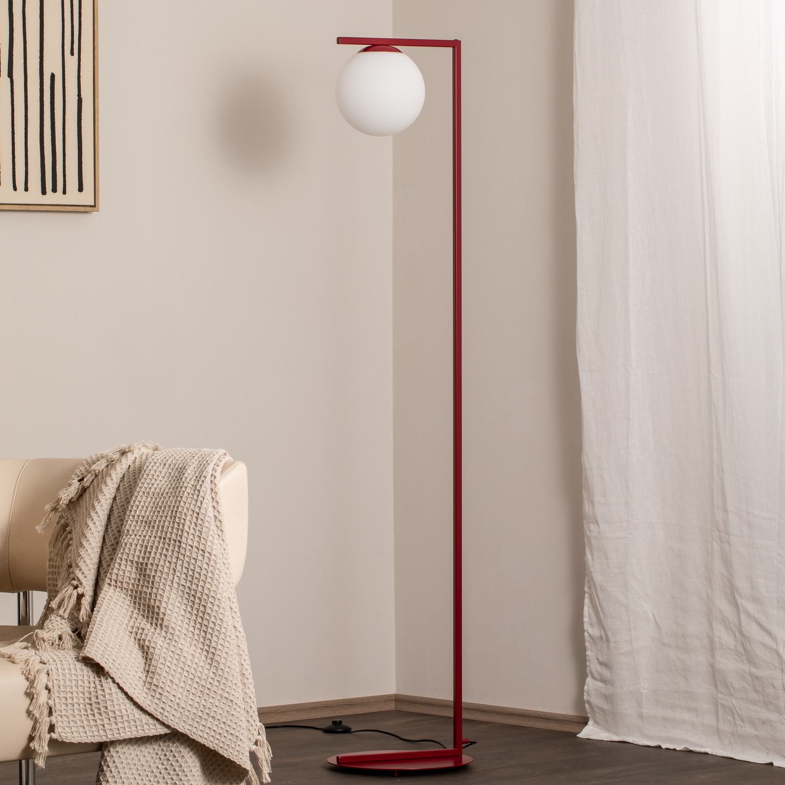 Gulvlampe Zac, opal/vinrød, 1 lyskilde