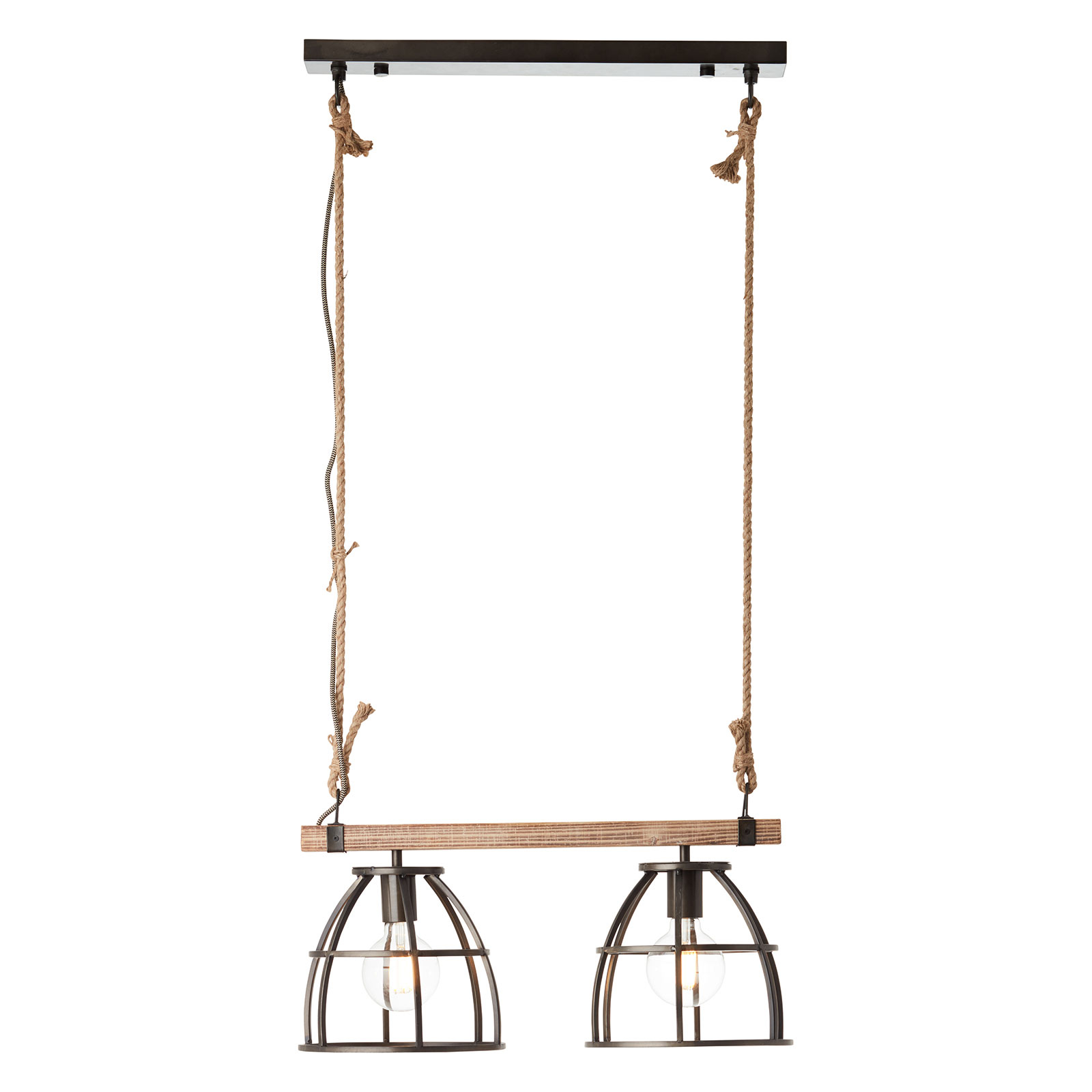 Brilliant Matrix pendant lamp, cage lampshades, for Living / Dining Room, metal, wood, E27, 60 W, energy efficiency: A++, L: 58 cm, W: 25 cm