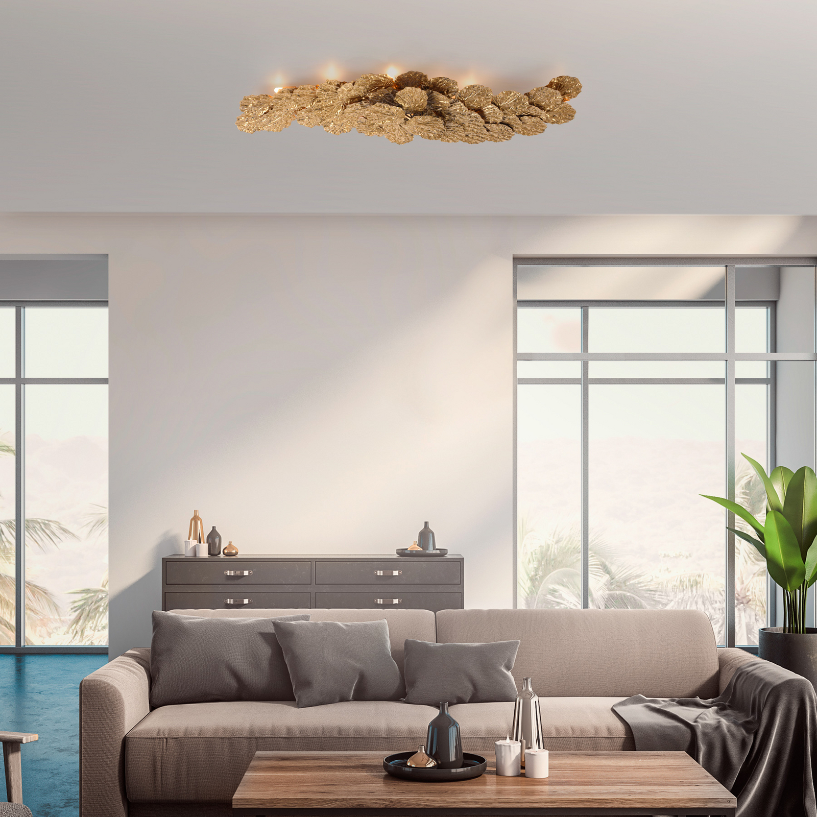 Virella ceiling lamp, antique brass finish, length 110 cm, metal Virella ceiling lamp, antique brass finish, length 110 cm, metal