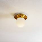 Plato ceiling light, gold-coloured, metal, opal glass, Ø 19 cm