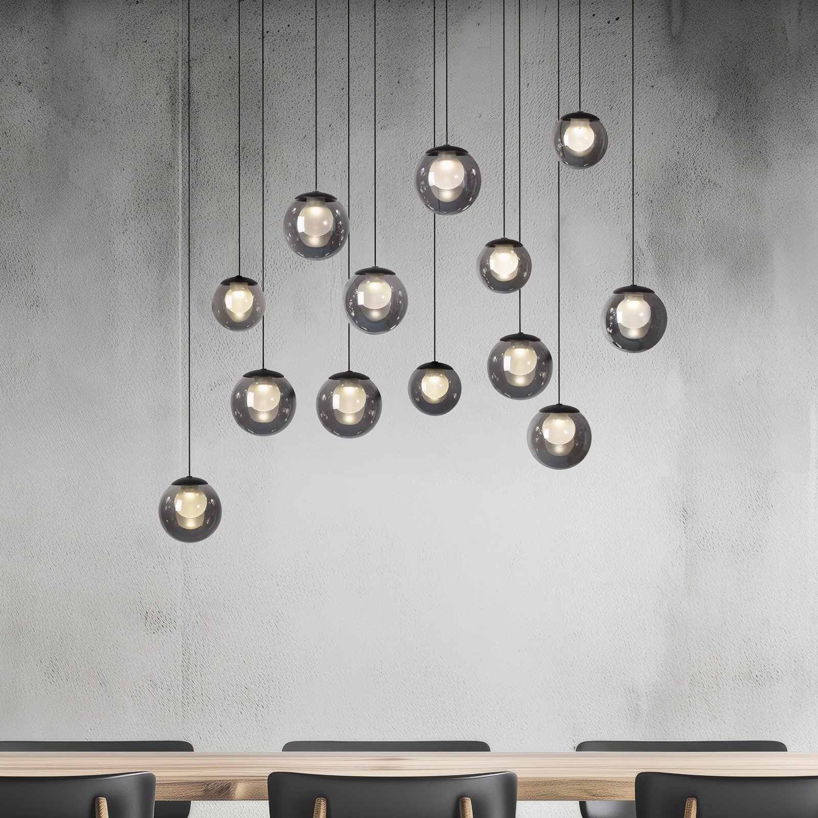 Lampă suspendată LED PURE Popup gri/gri fumuriu 100 cm 13 fl. - Camera de zi / sufragerie - gri gri fumuriu - Sticlă