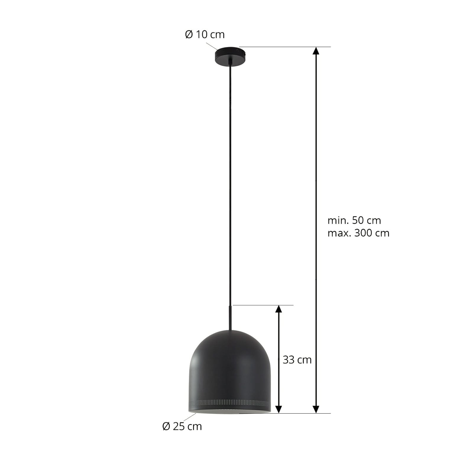 Oura hengelampe, Ø 25 cm, svart, jern, E27 - Nola