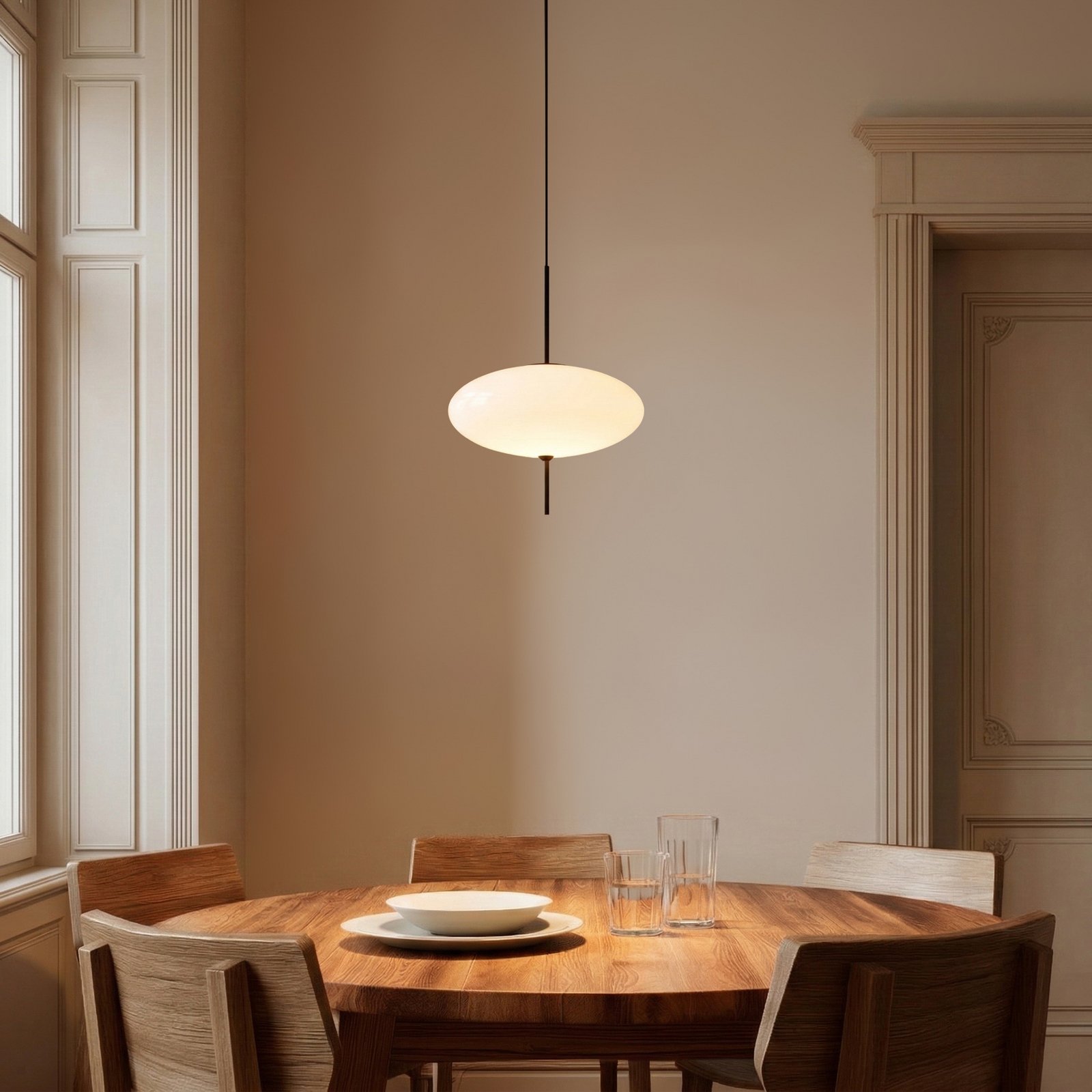 Lindby pakabinamas šviestuvas Hikari, Ø 30 cm, baltas, stiklas, E14