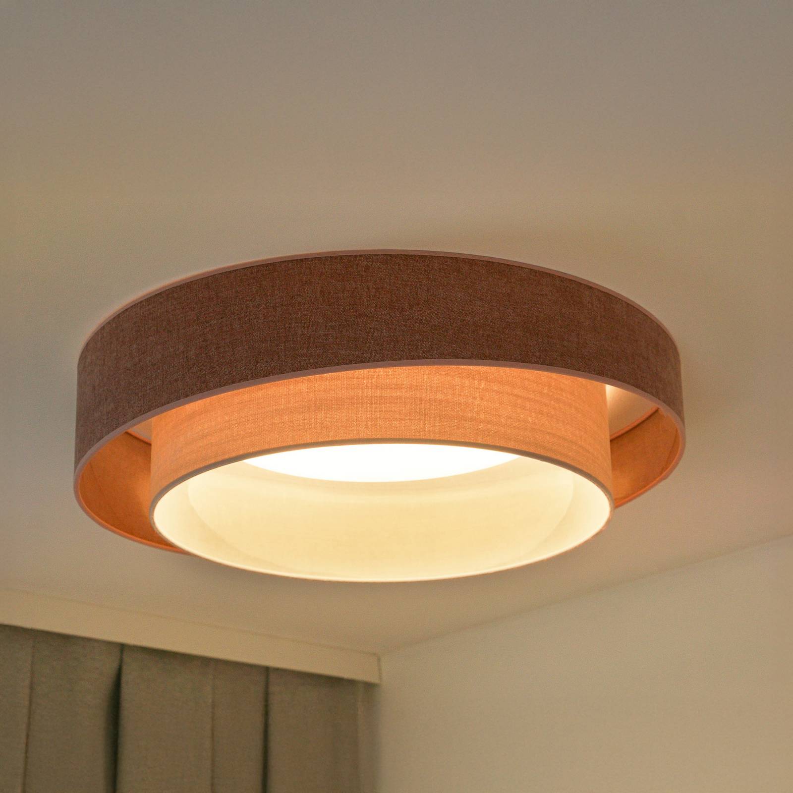 Lampa sufitowa LED Luneta S, szenilowa, różowa/szara, ściemniana 3-stopniowo