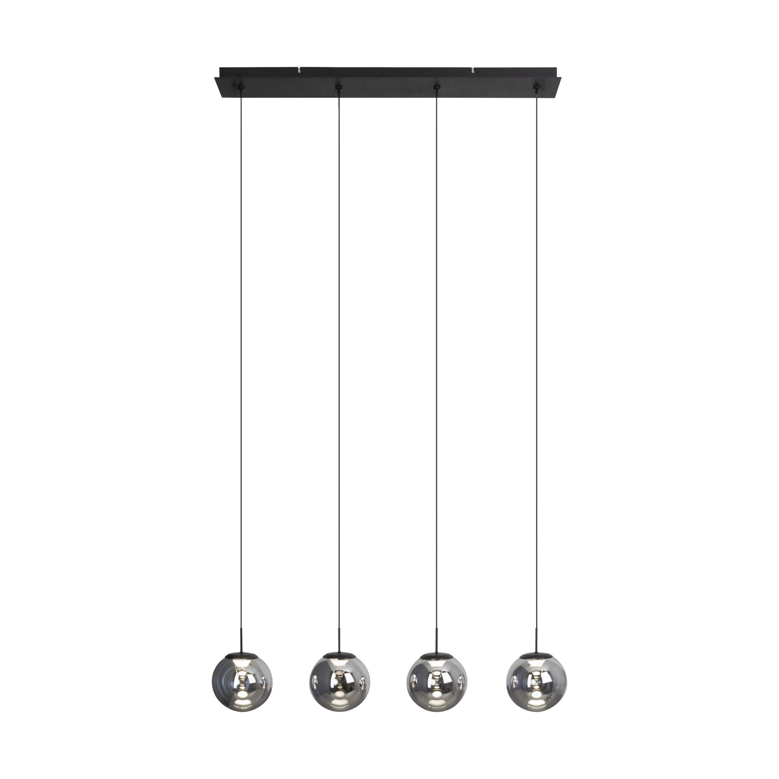 LED pendant light Altaïr, silver-coloured 4-bulb glass 3,000 K