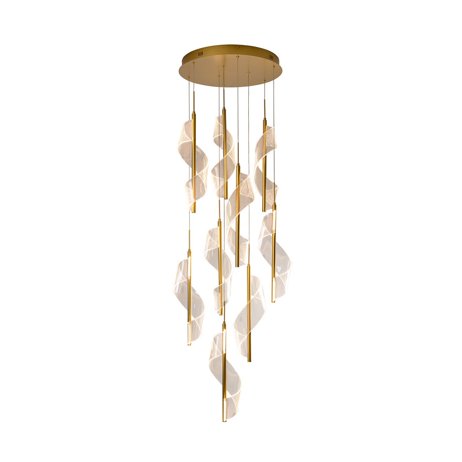 Velas 9-bulb LED pendant light, gold-coloured, metal, plastic