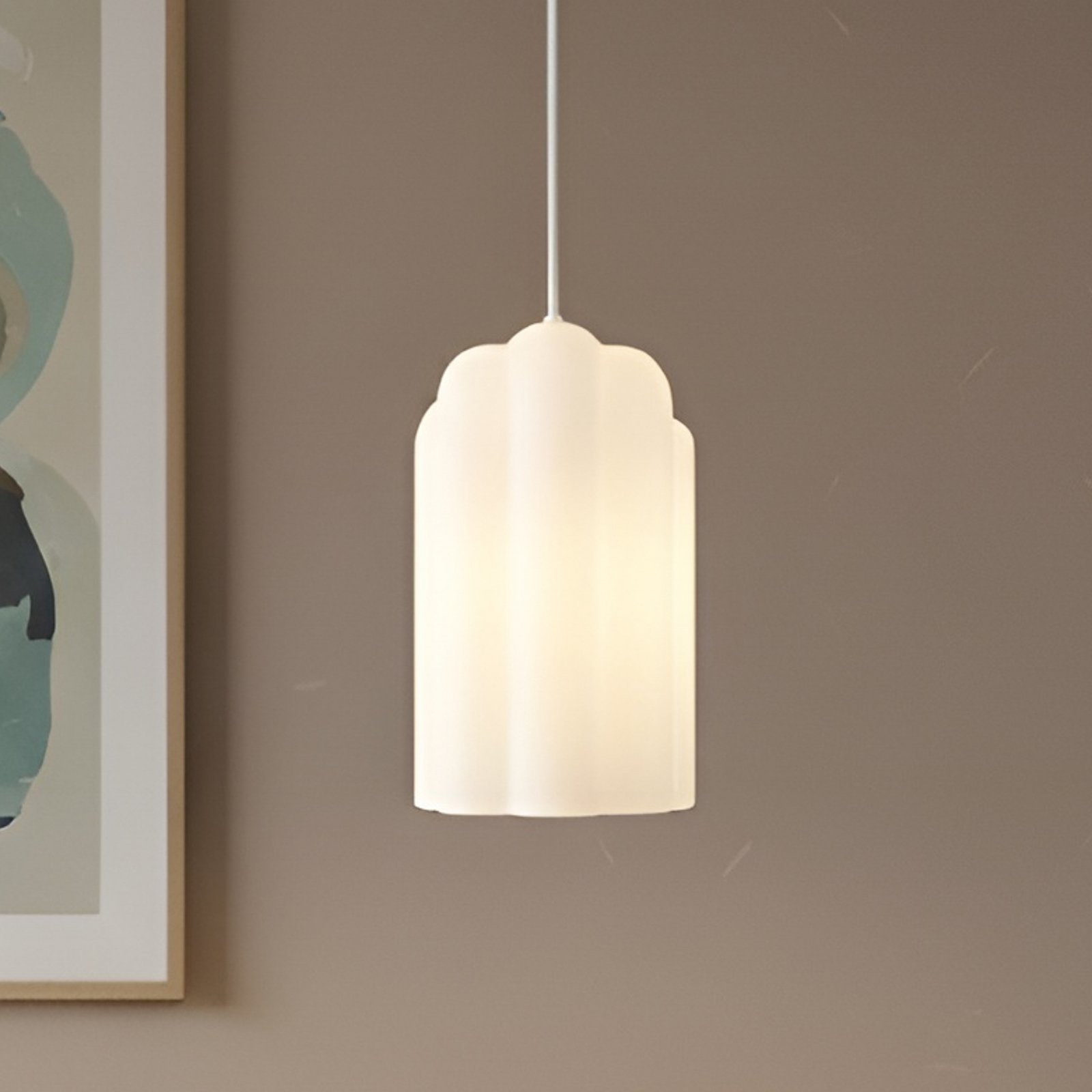 Candeeiro suspenso Lucande Lunja, branco, vidro, 1 lâmpada, E27