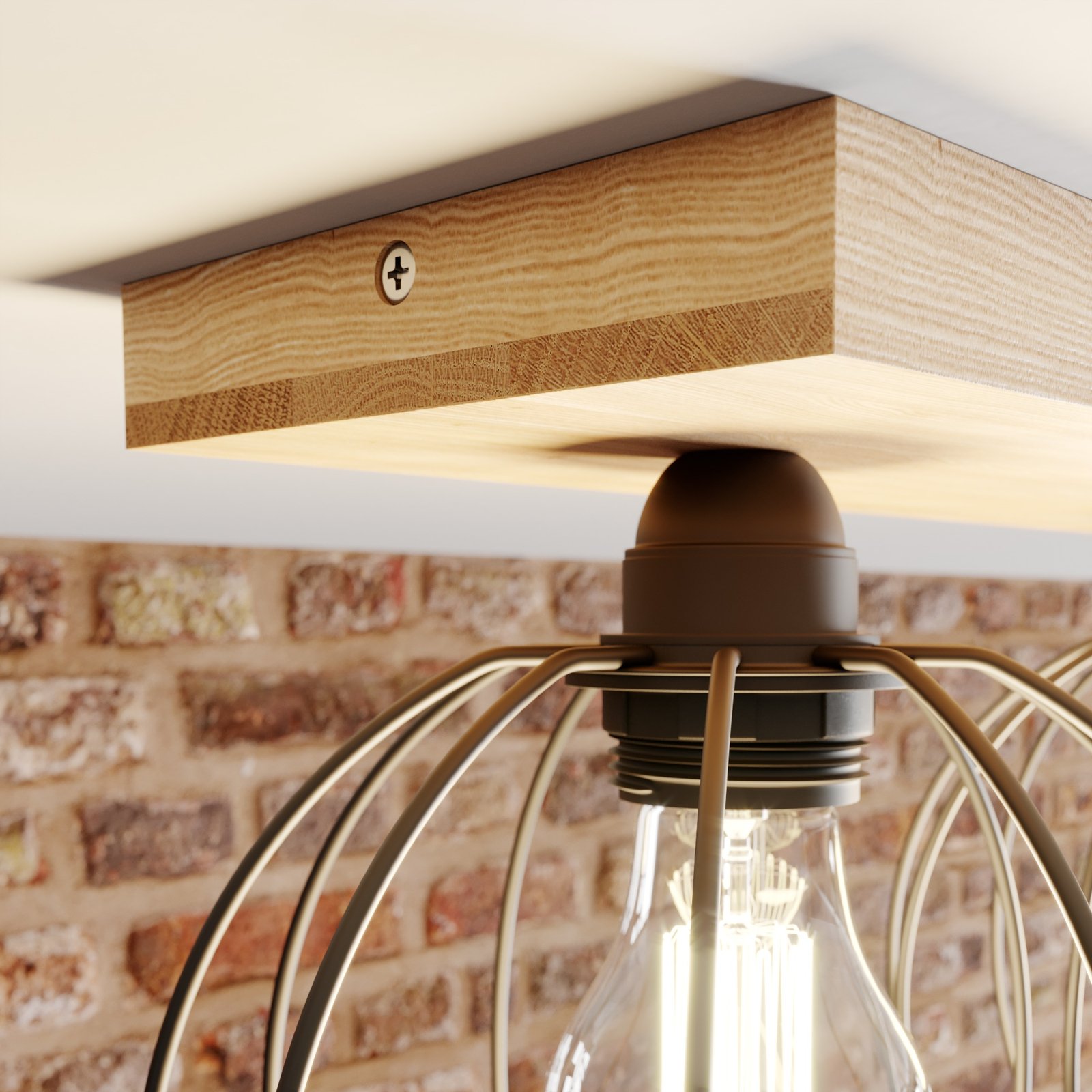 Dorett ceiling light, oak wood, 2-bulb