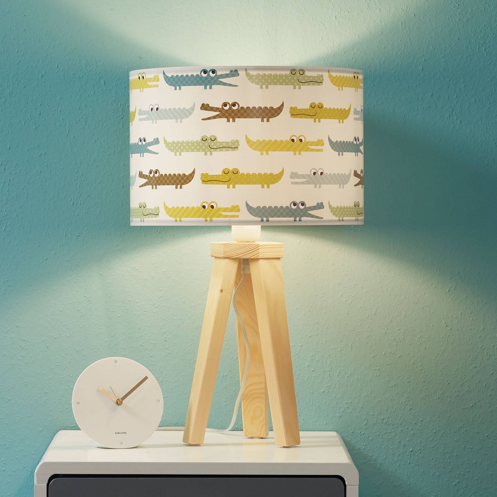 maco design lampe à poser pour chambre d'enfant colorée crocodile avec bois