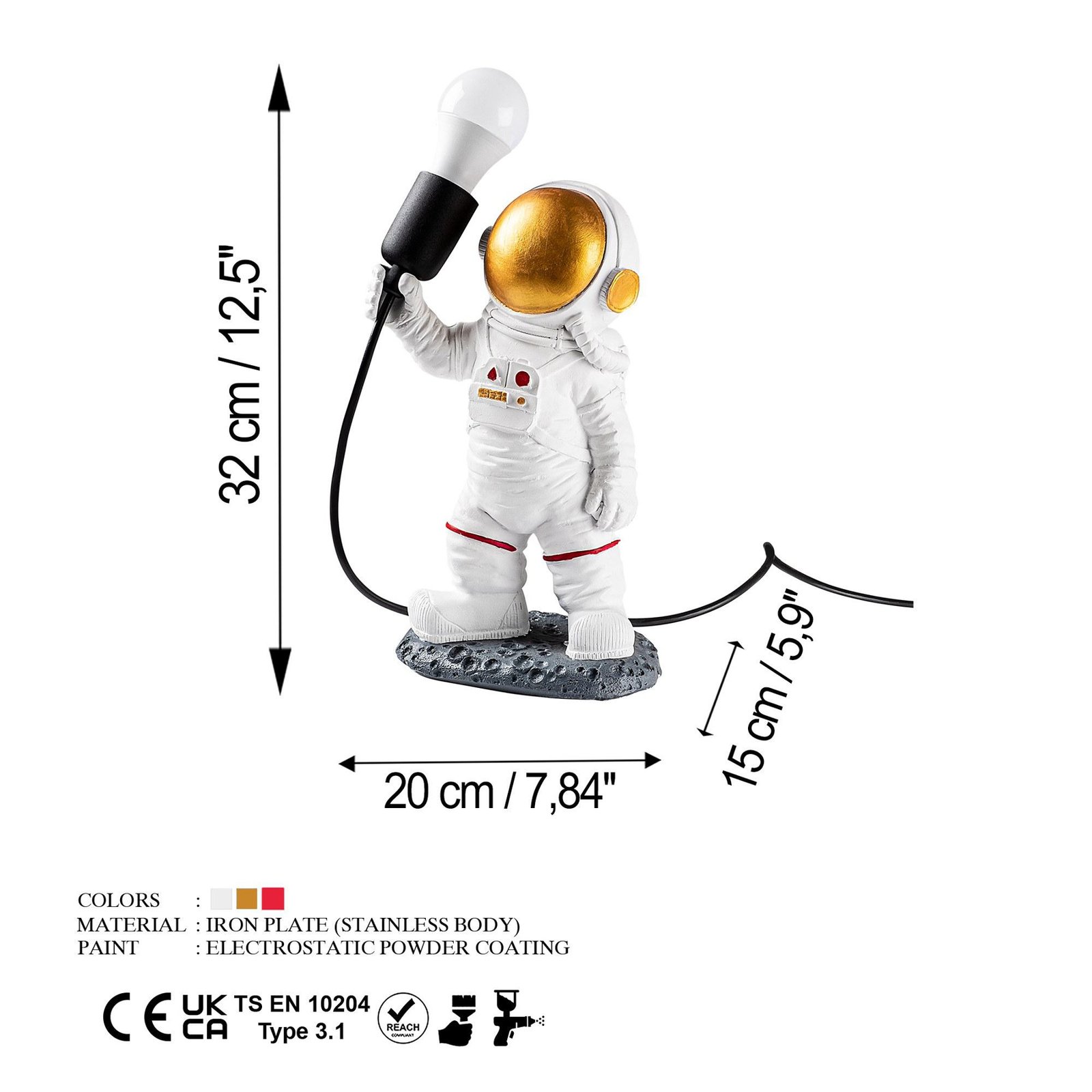 Astronaut-1 tafellamp, wit, polyester, hoogte 32 cm