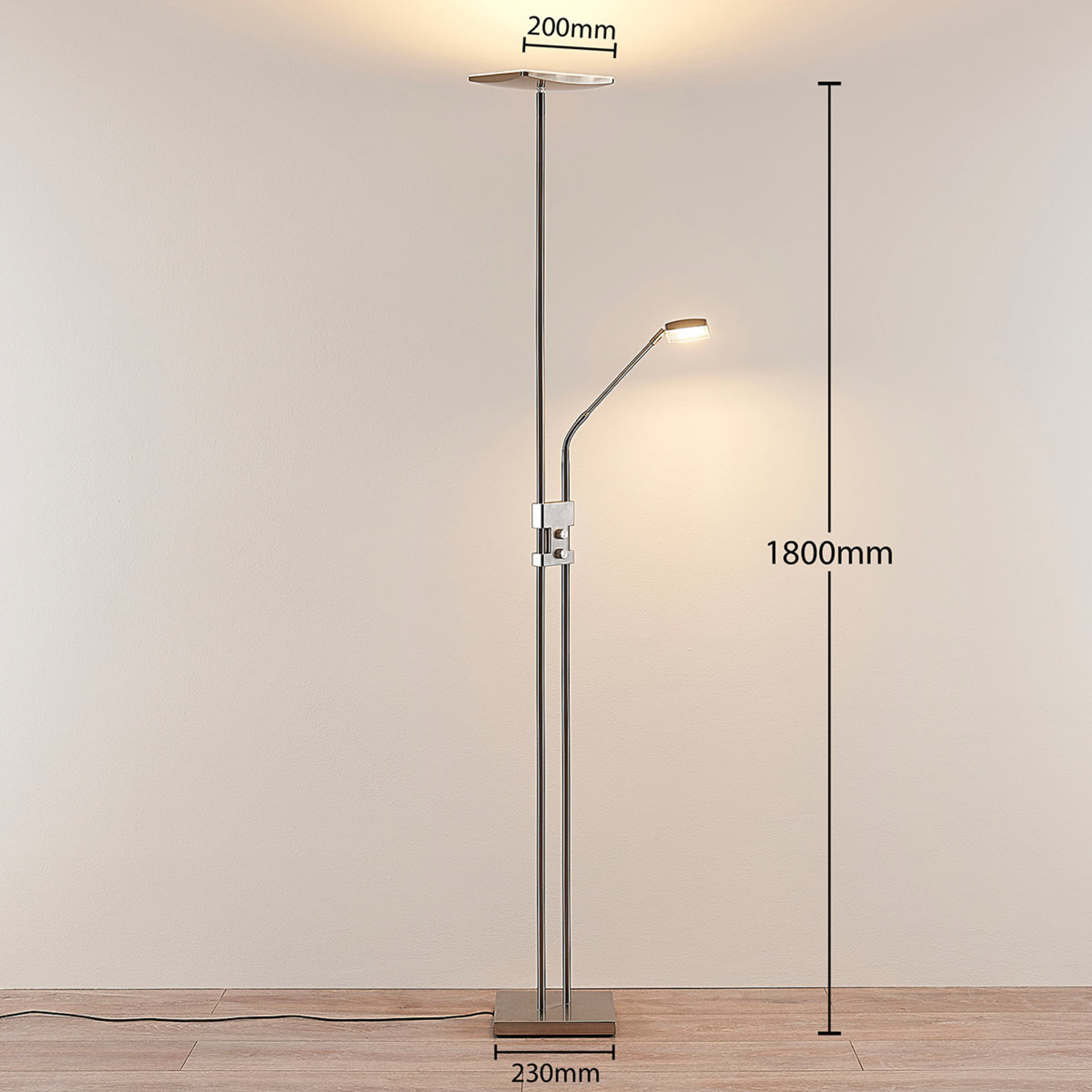 Lampadaire indirect LED Jonne, liseuse, angulaire