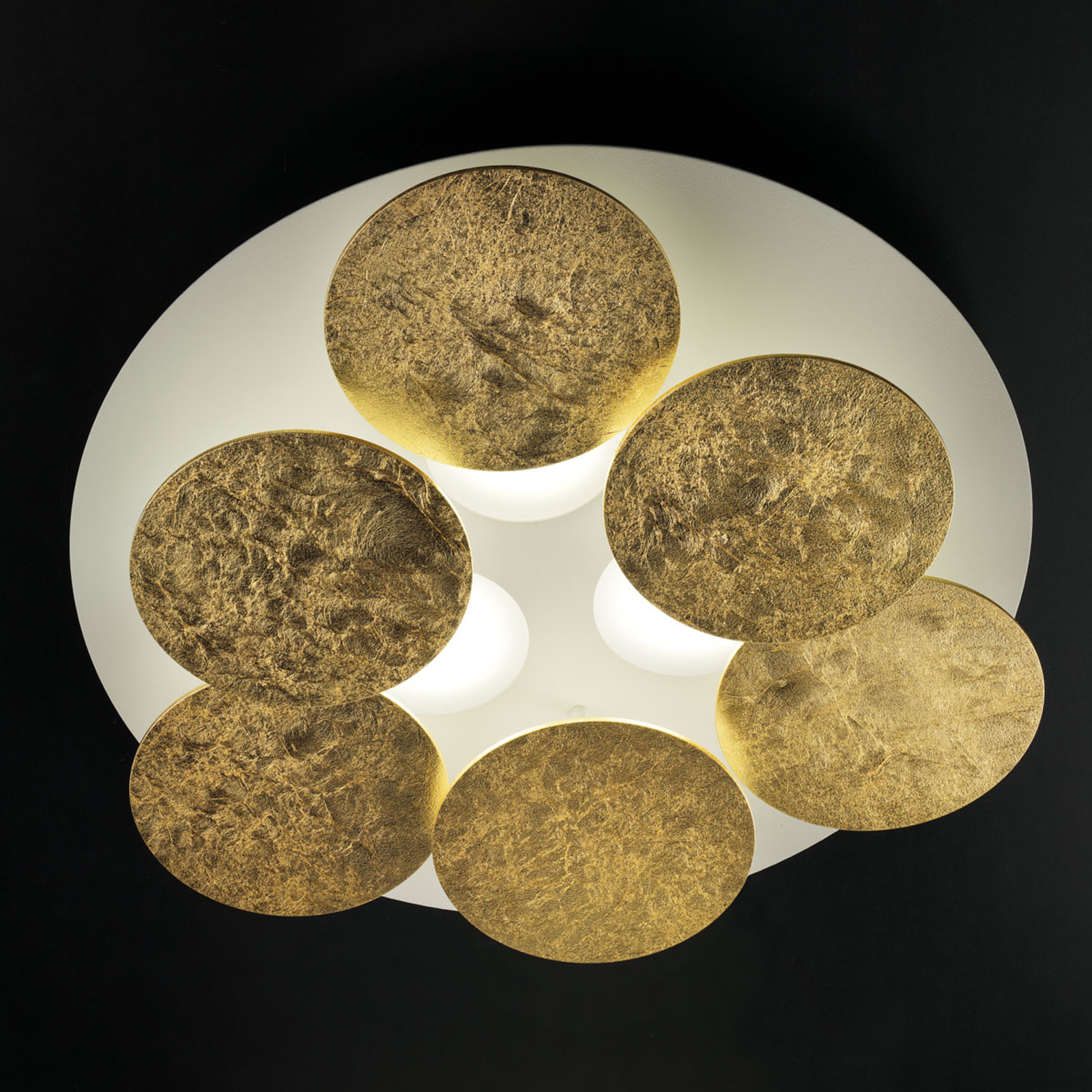 BRAGA Nuvola - gold-plated LED ceiling lamp, for Living / Dining Room, metal, plastic, gold leaf, 39 W, energy efficiency: A+, H: 11 cm