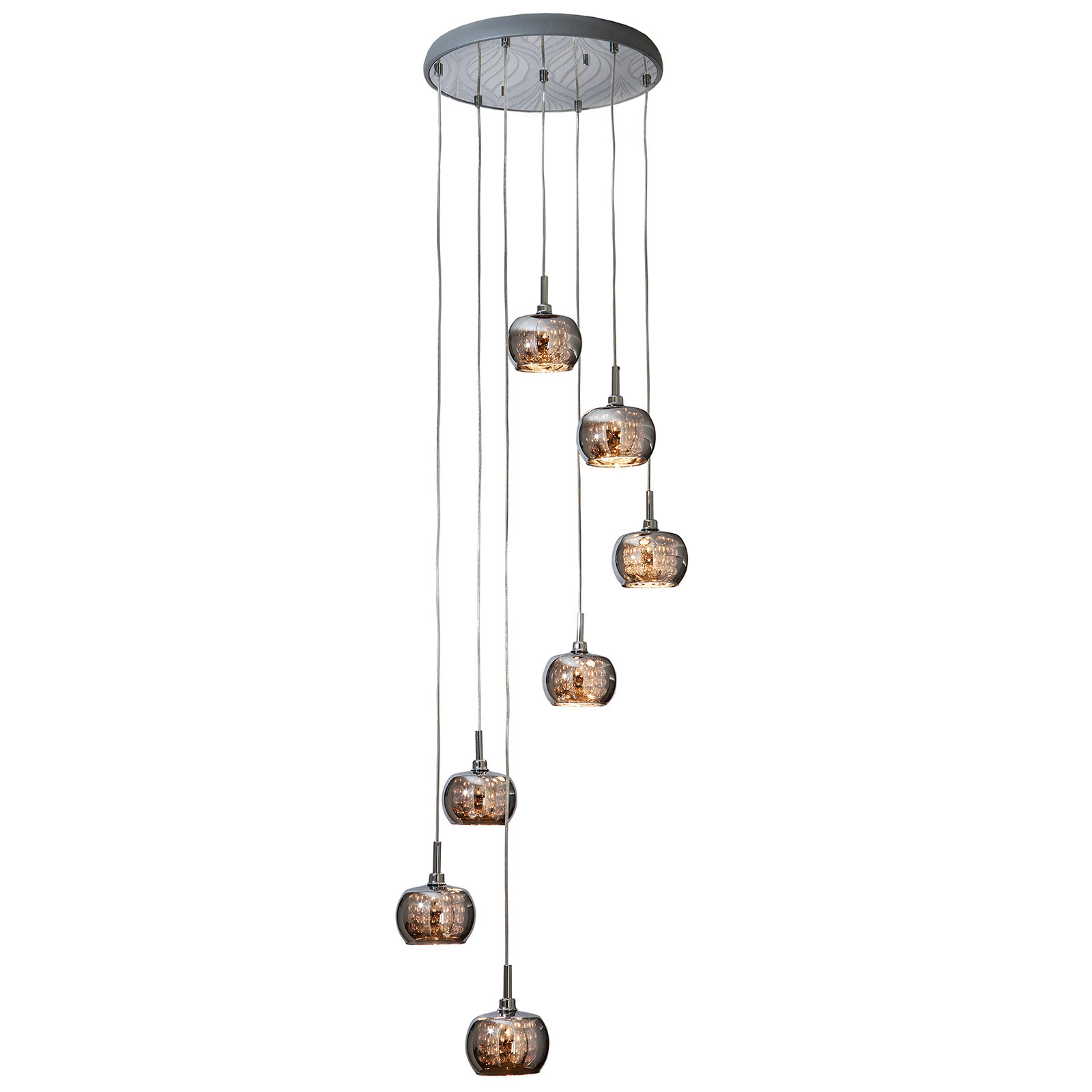 Arian LED hanging light with crystals, 7-bulb