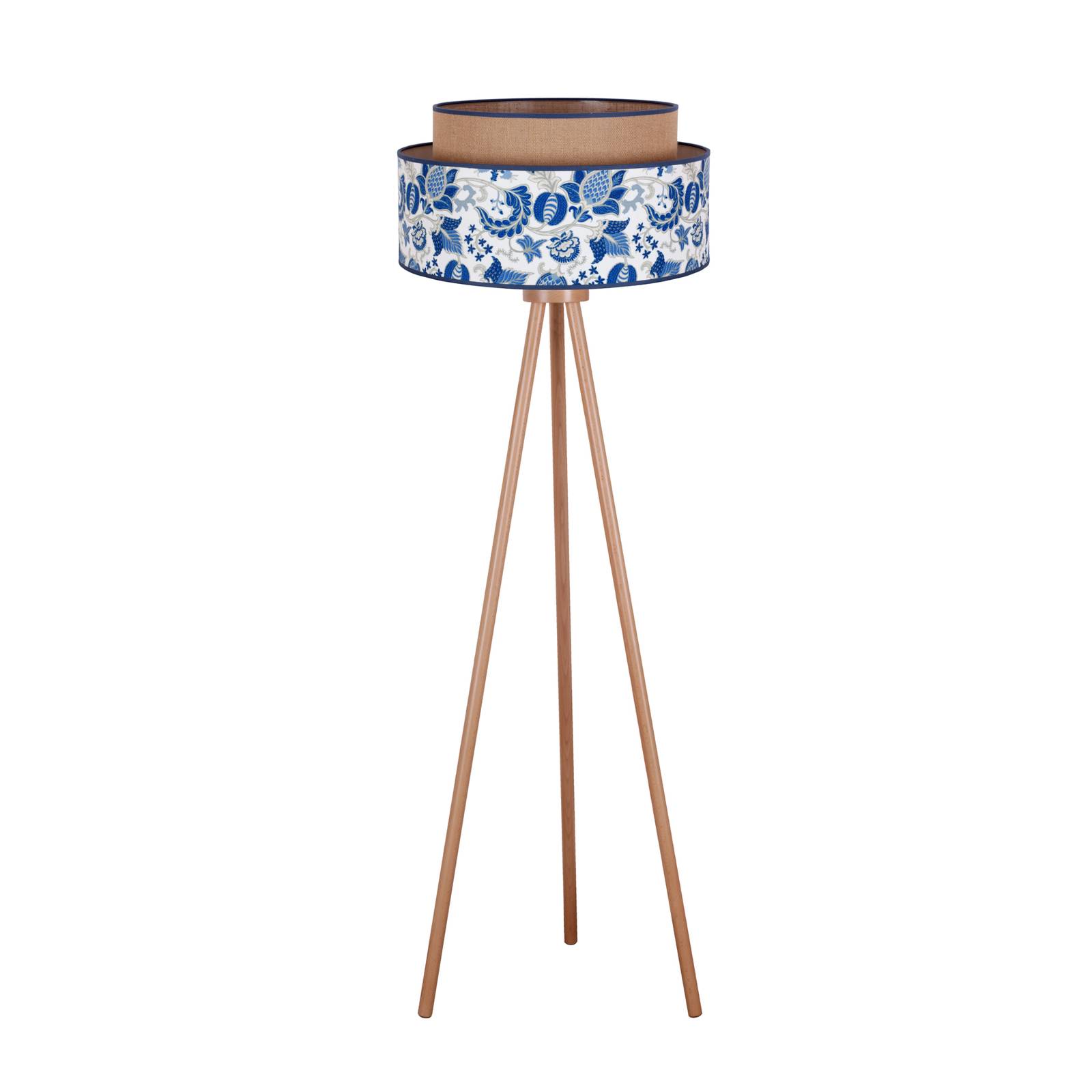 Lampadaire Hampton Boho fleurs bleues/jute