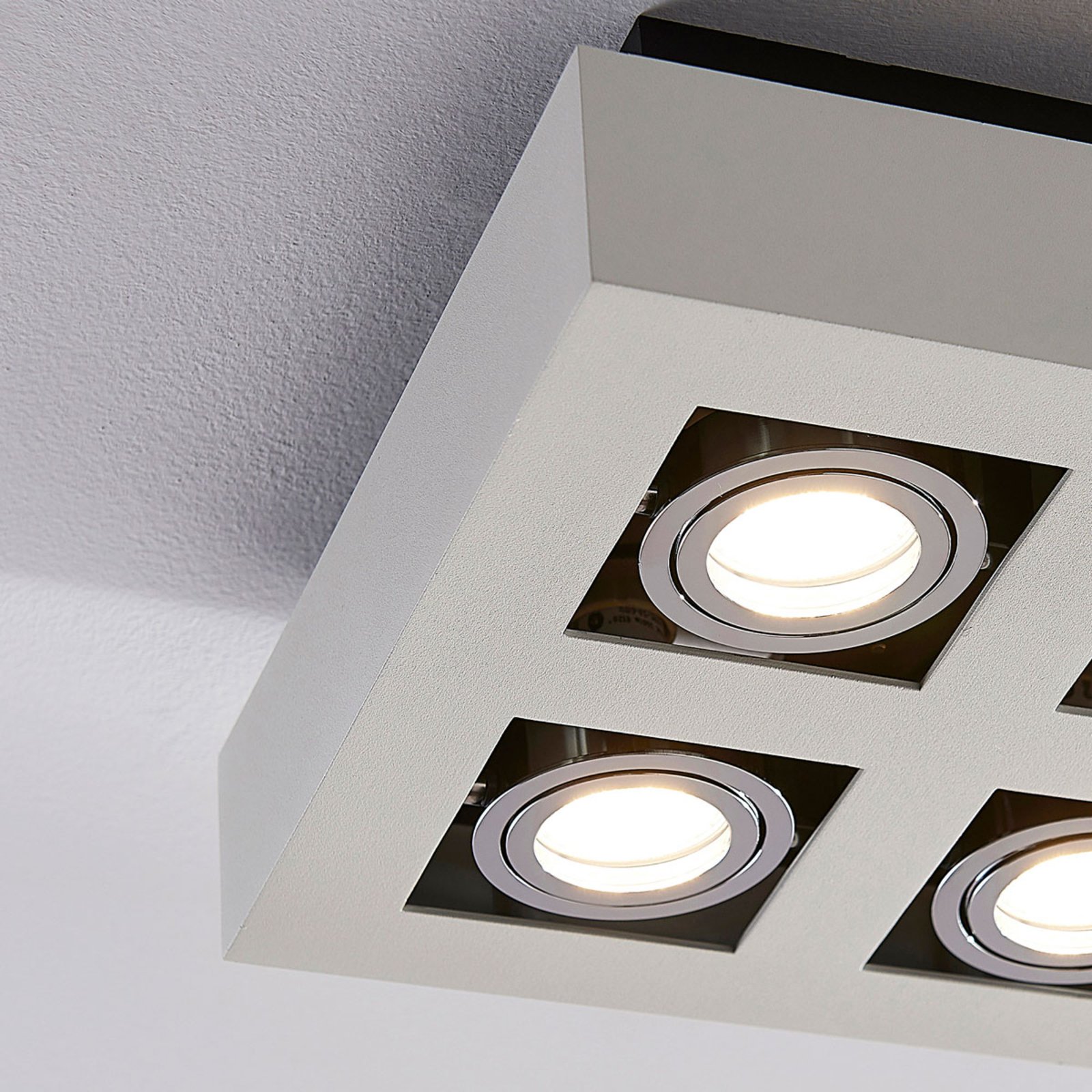 Vierkante plafondlamp Vince in wit, 4-lamps