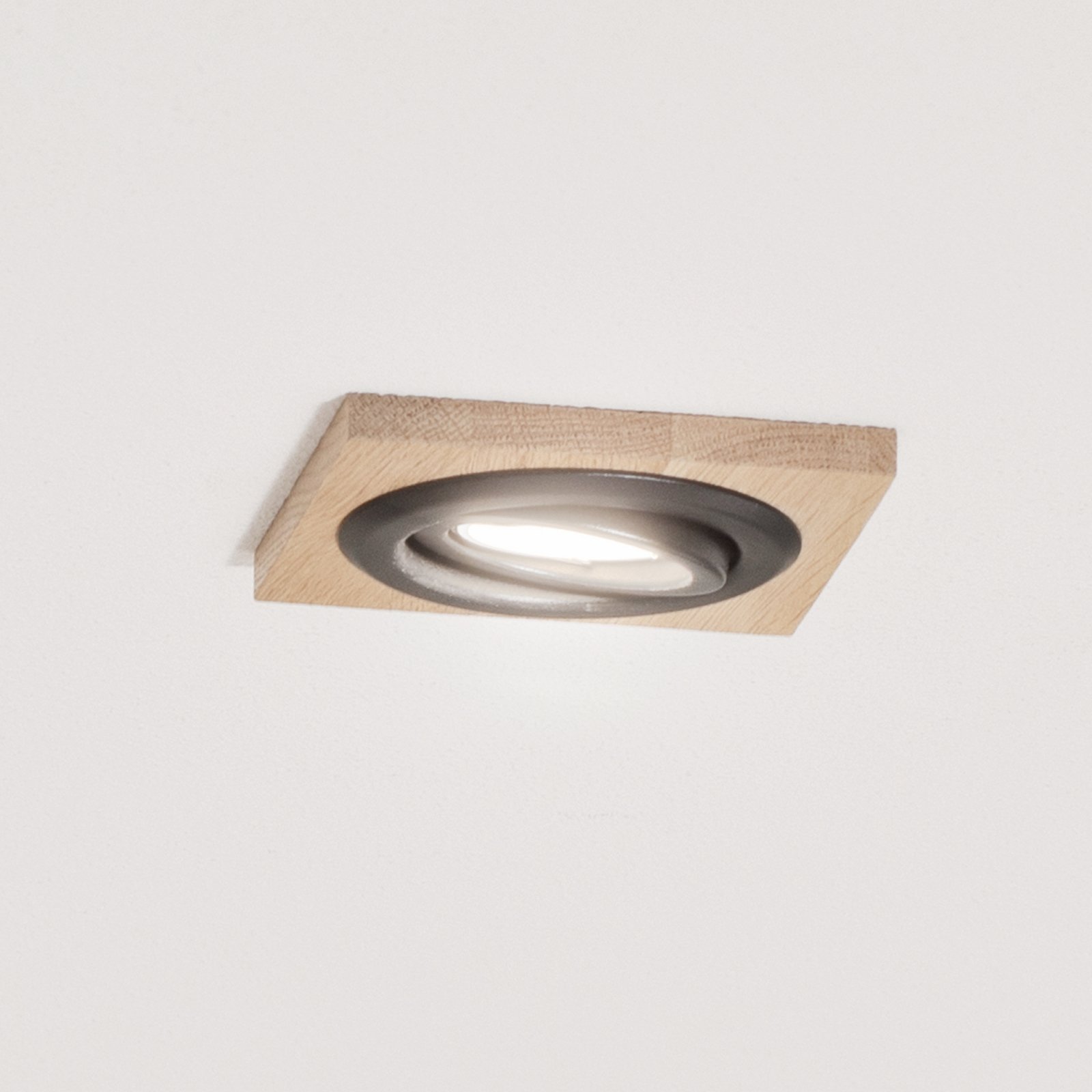Plafondinbouwlamp Tobby, 10 x 10 cm, set van 3, eikenhout GU10