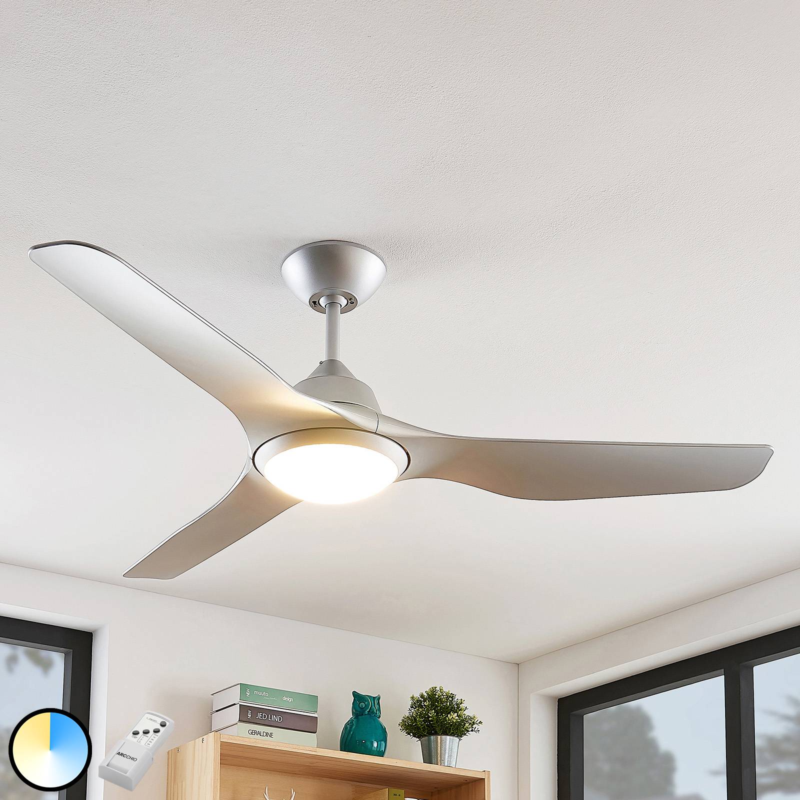 Starluna Pira LED ceiling fan, 3 blades, silver