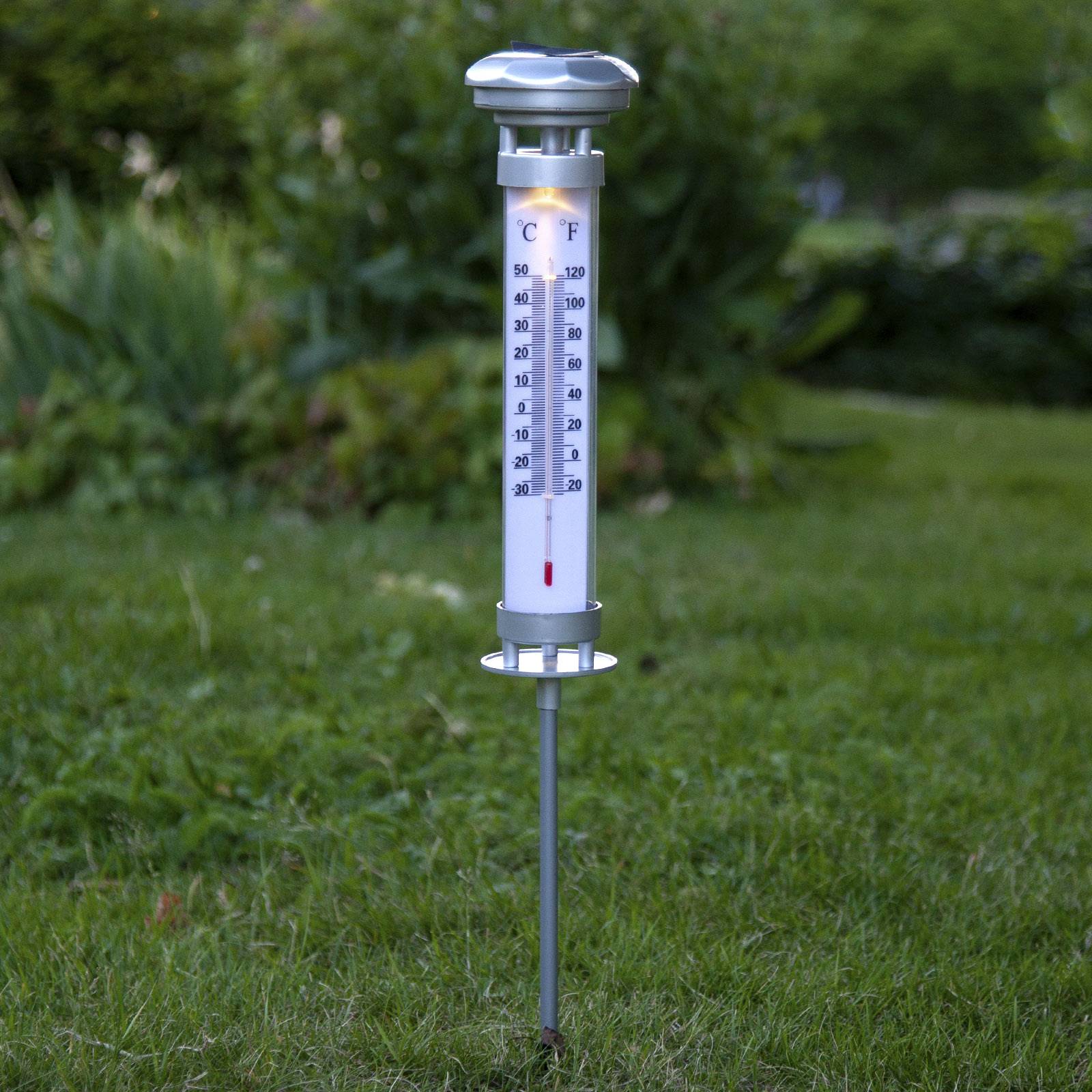 LED-solcellelampe Celsius udendørstermometer
