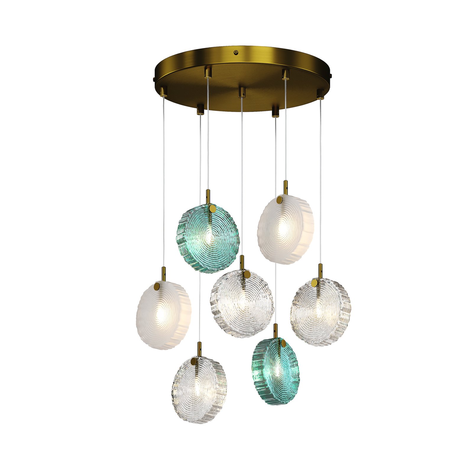 Maytoni hanglamp Frozen, 7-lamps, gekleurd / messing, glas