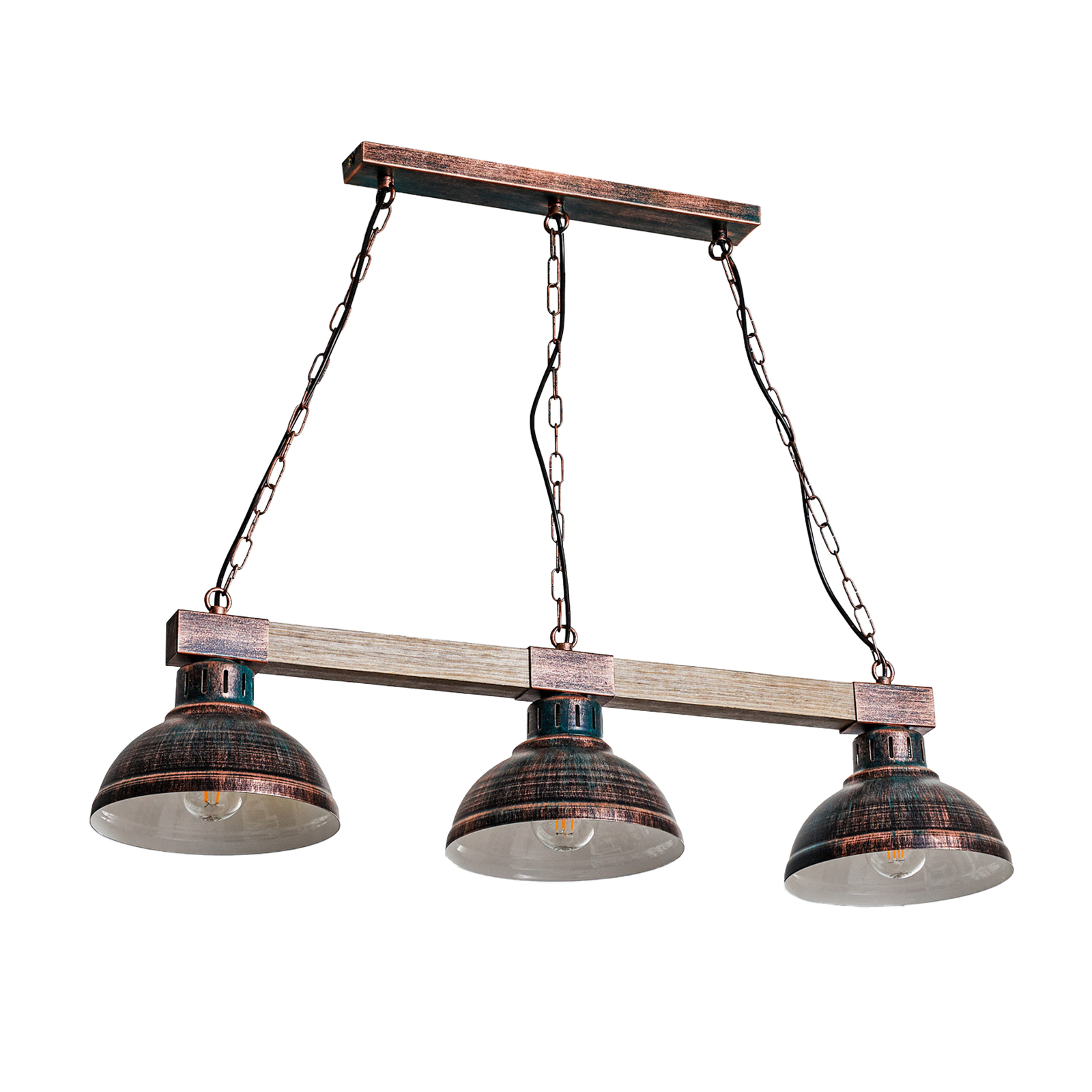 Hakon hængelampe med tre lys rustbrun/naturligt træ