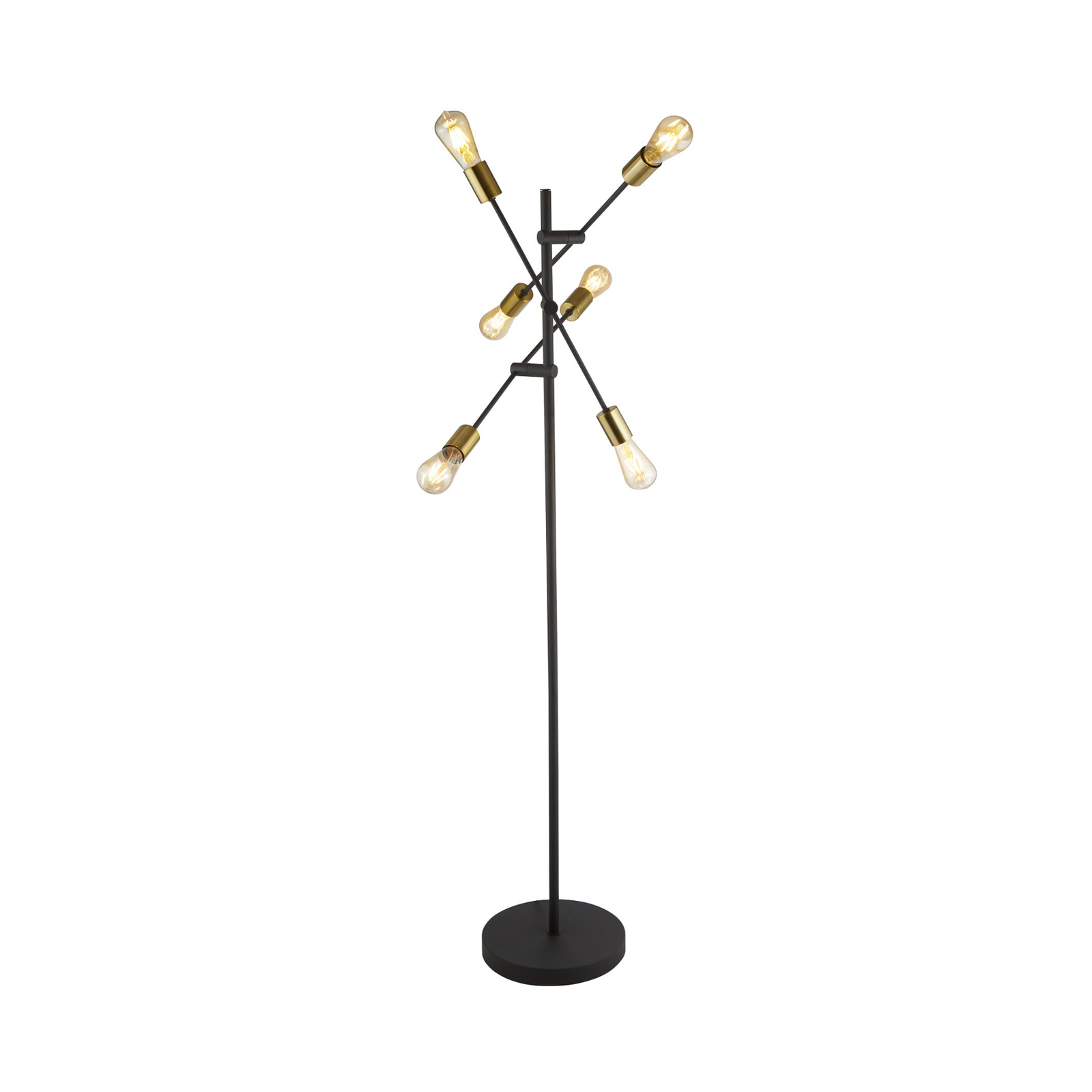 Lampe sur pied Armstrong, noir/laiton, métal, 6 lampes, E27