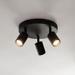 Arcchio Strahler Brinja, schwarz, rund, Ø 6 cm, 3-flg., GU10