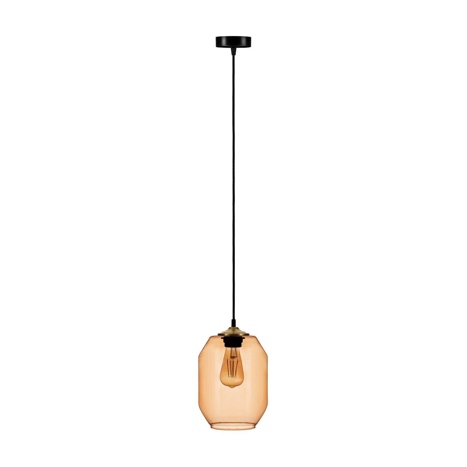 Barrel hanging light made of brown handblown glass