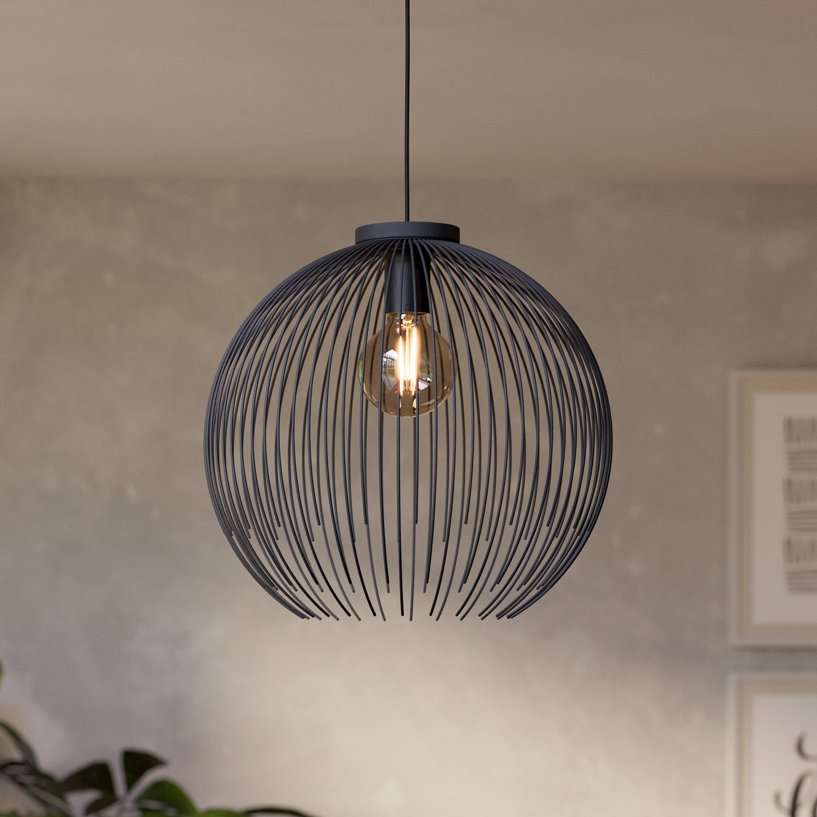 Suspension VENEZUELA, noir, Ø 40 cm, métal, E27