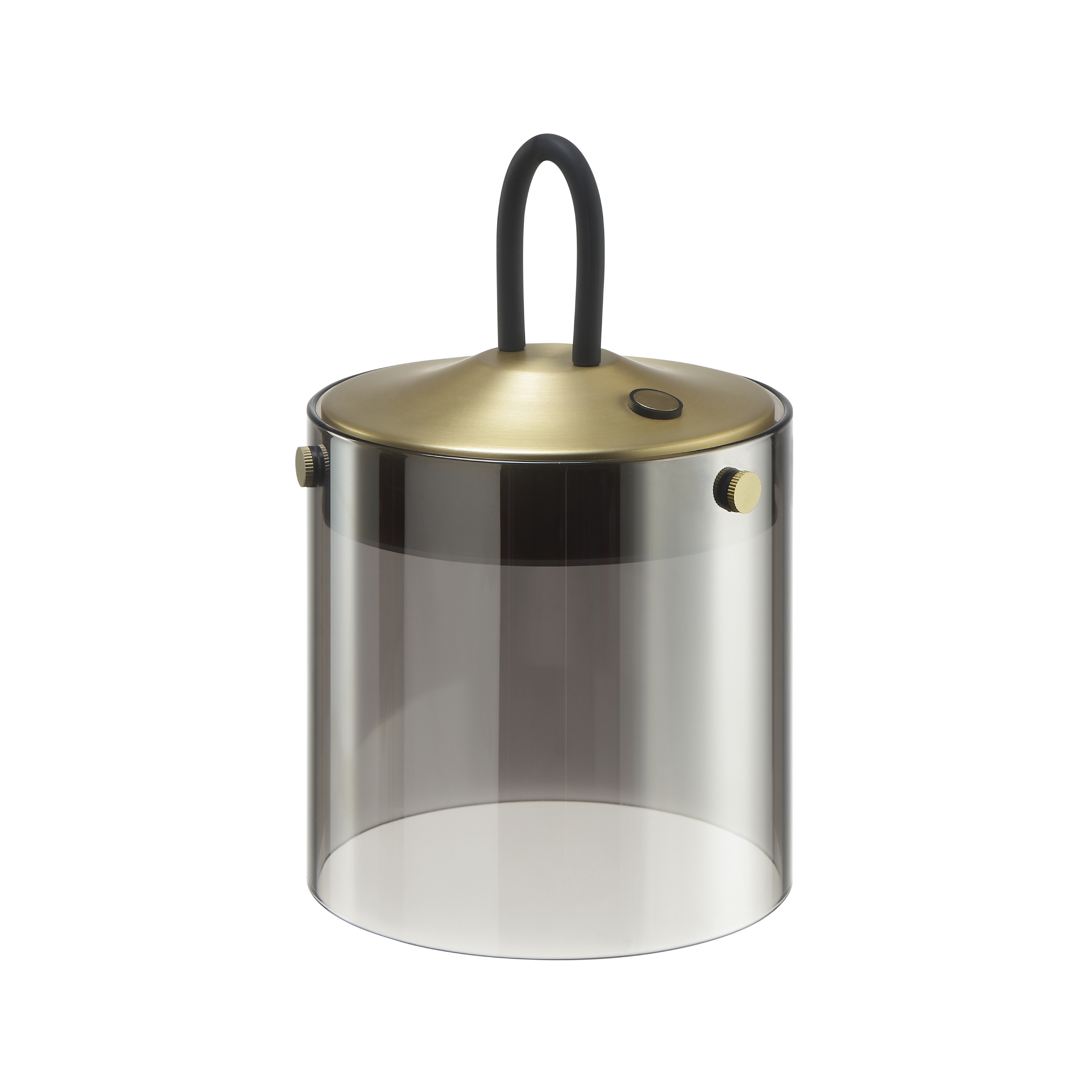 LED stolní lampa Lumeo, Ø 13 cm, mosazná/kouřově šedá
