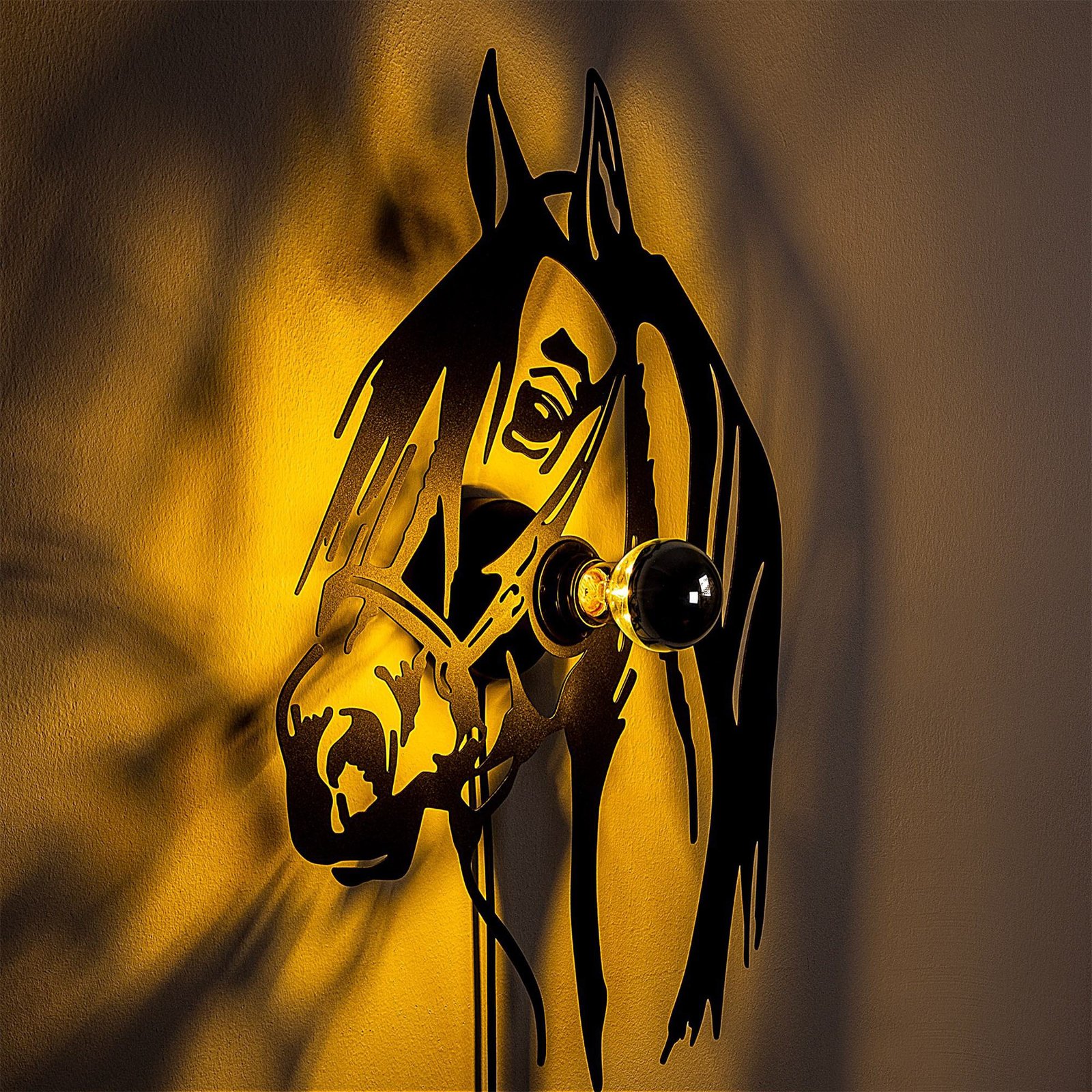 Applique murale Horse, noir, métal, 57 x 41 cm, câble de connexion