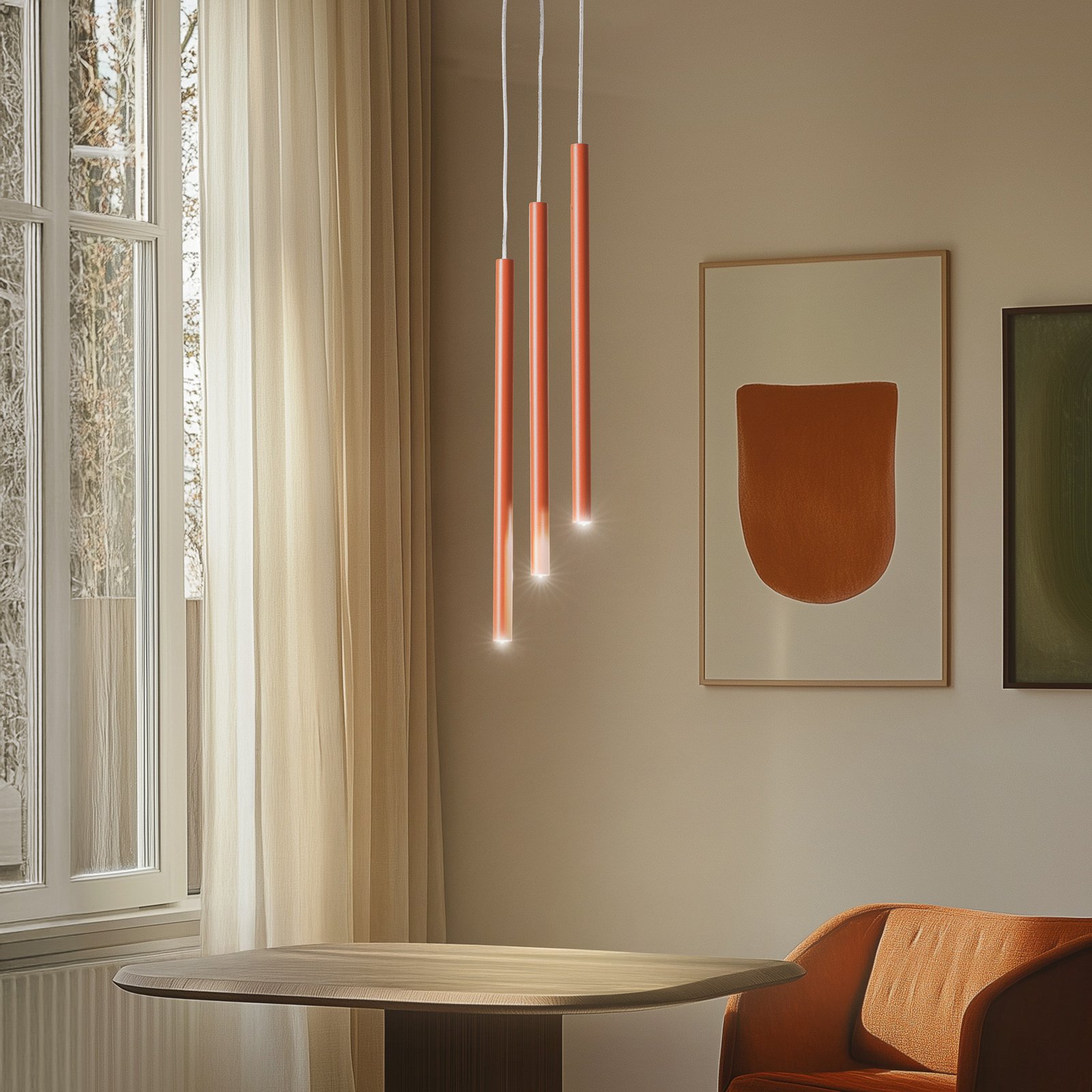 Sopel 3 pendant light, brick red, round, 3-bulb, steel, G9
