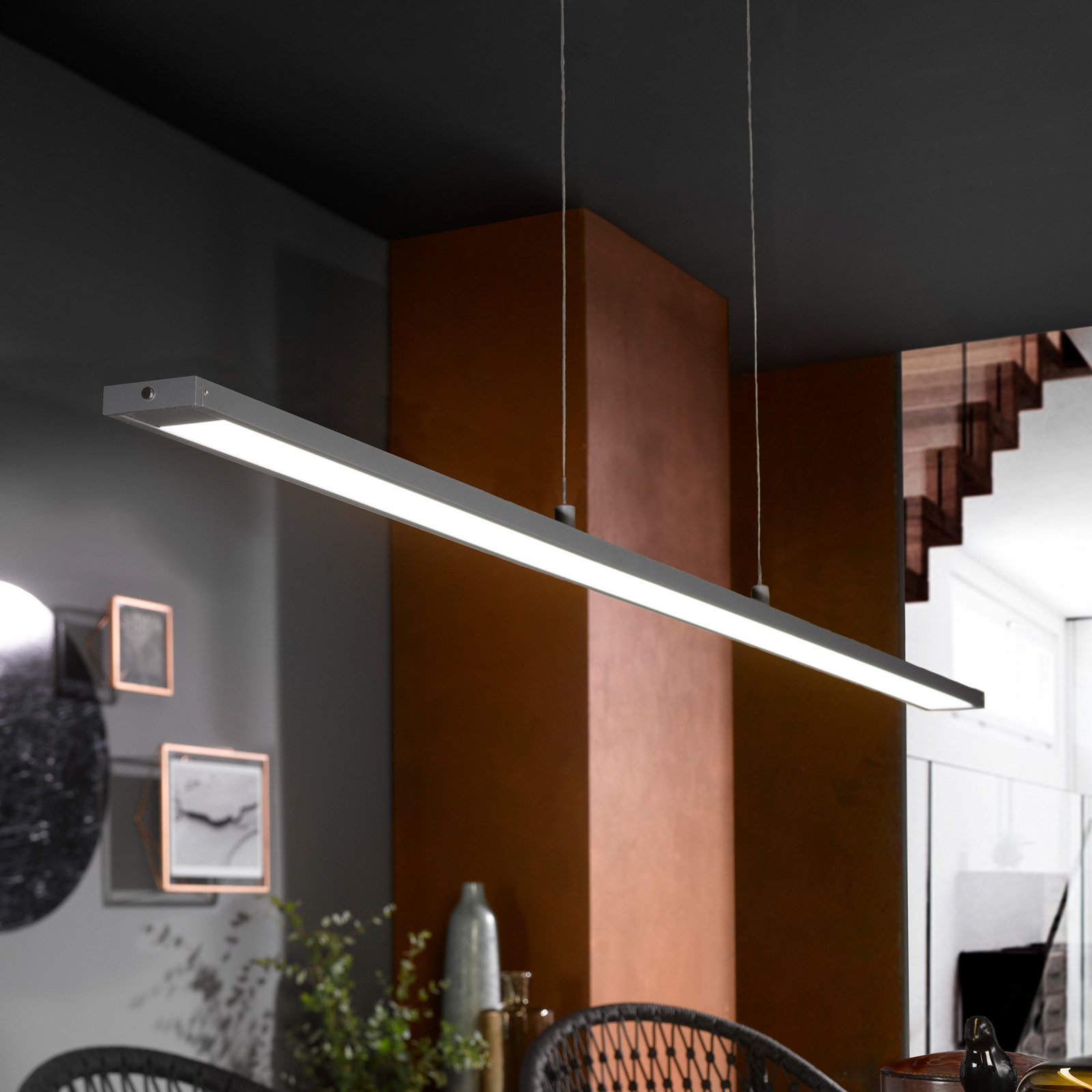Lámpara colgante LED Marlo, gris, longitud 120 cm, CCT, regulador táctil