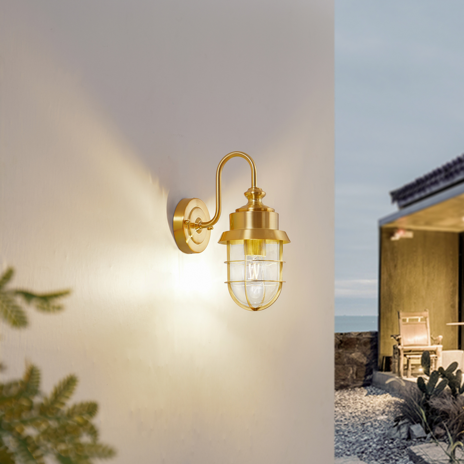 Lindby outdoor wall light Adalie, brass, stainless steel