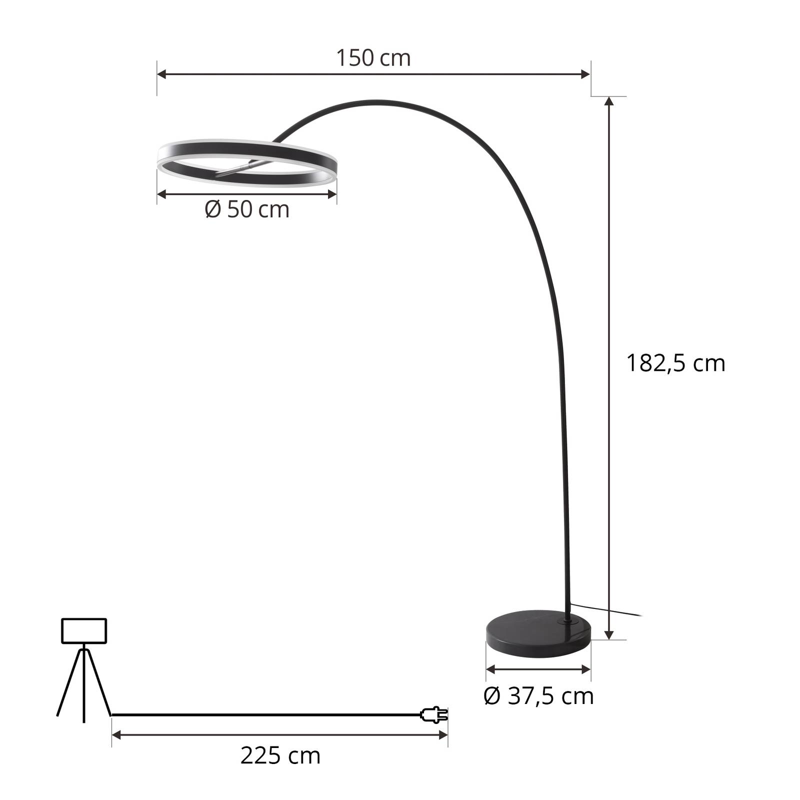 Lampa podłogowa łukowa LED Lucande Yekta, 3-stopniowa, czarna