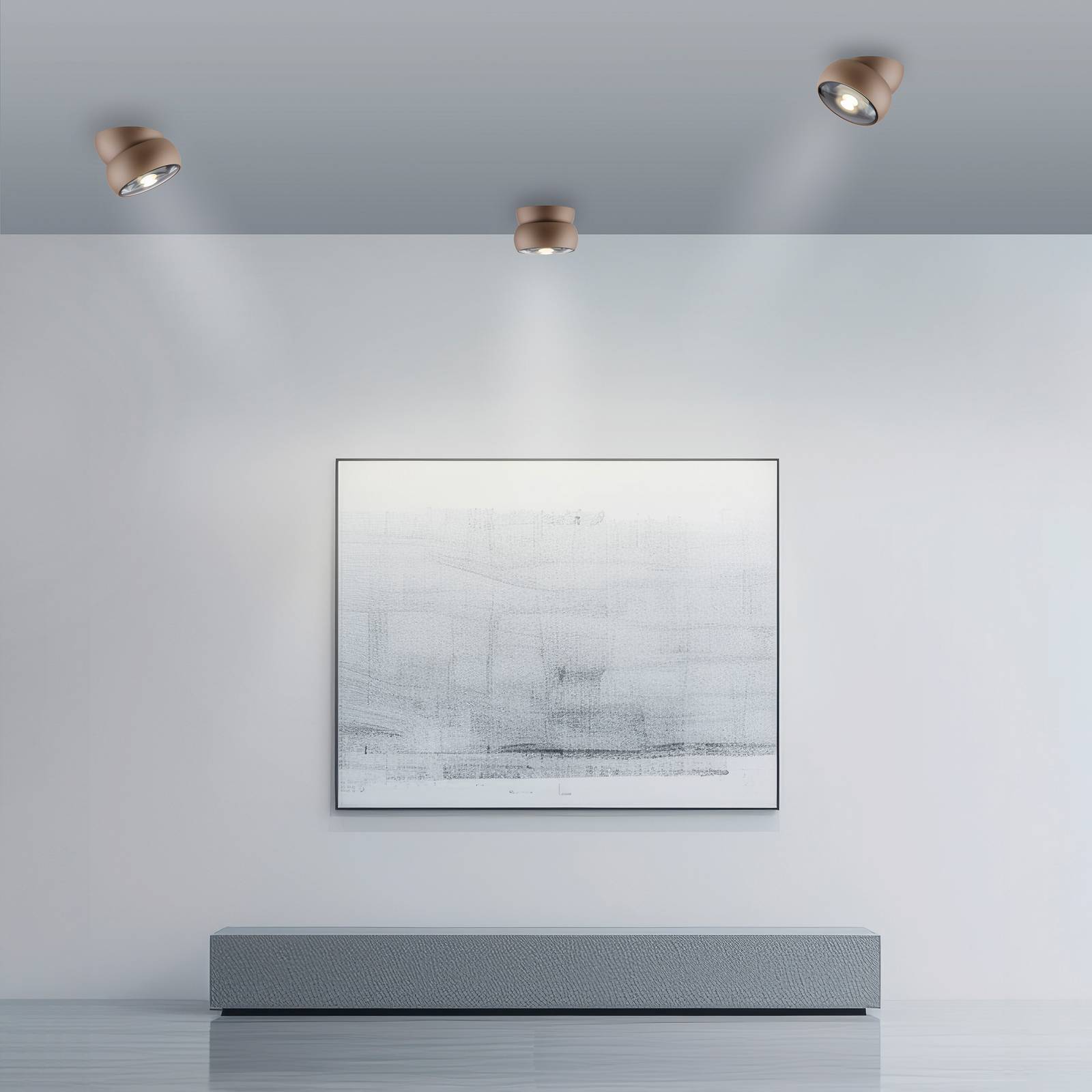 PURE reflektor sufitowy LED Move, Ø 12 cm, kolor brązowy, metal/szkło