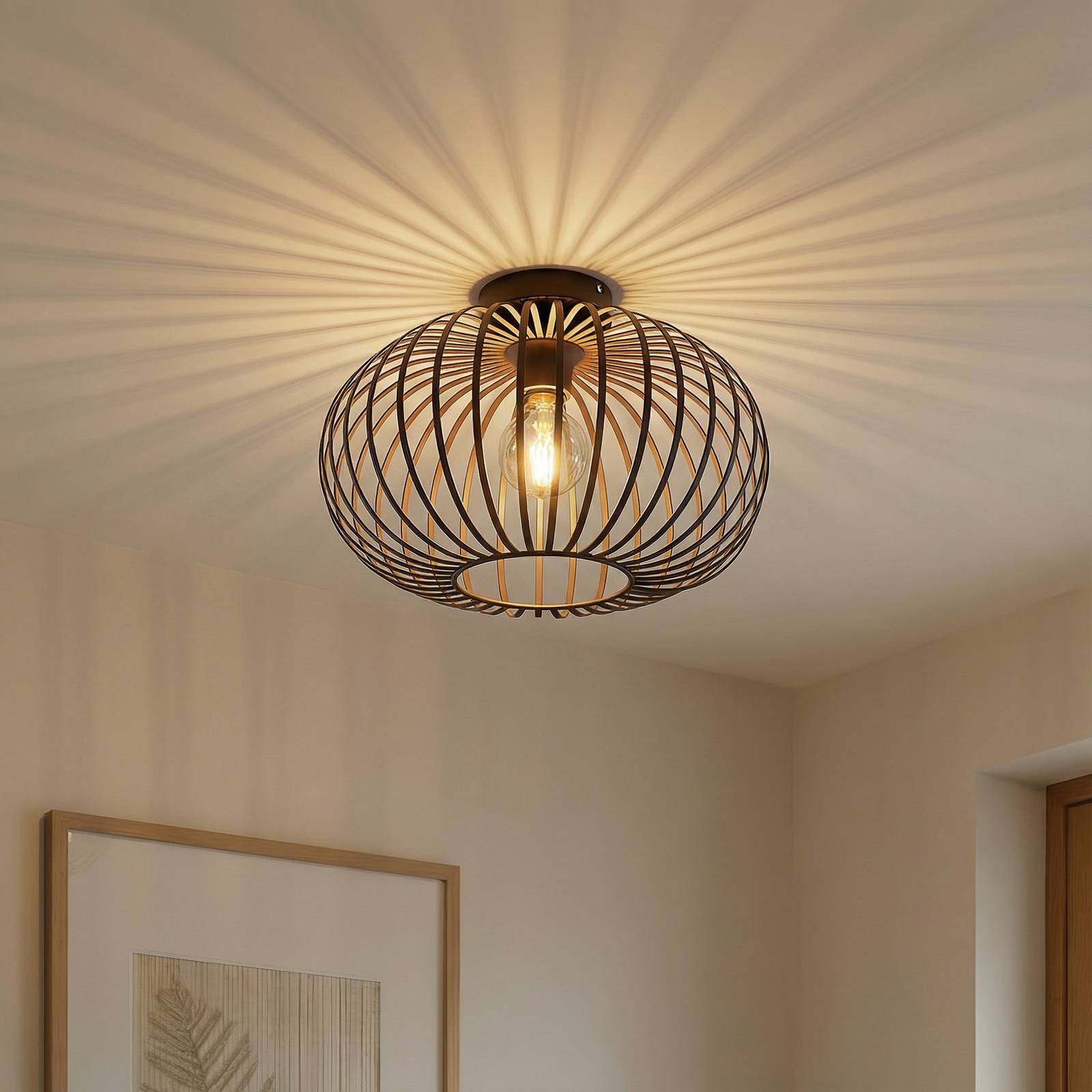 Lindby Deckenleuchte Nahele, braun, Metall, Ø 40 cm, E27 günstig online kaufen