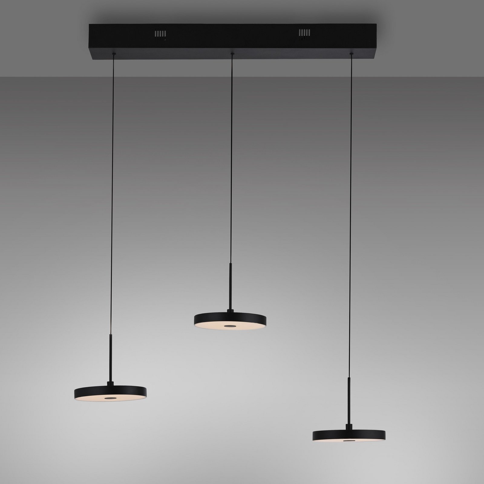 JUST LIGHT. LED-Hängeleuchte Plata, schwarz, 3-fl., 3.000 K