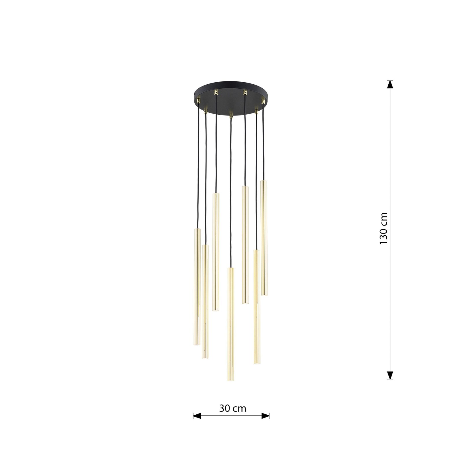 Selter Premium pendant light, gold-coloured, 7-bulb, metal