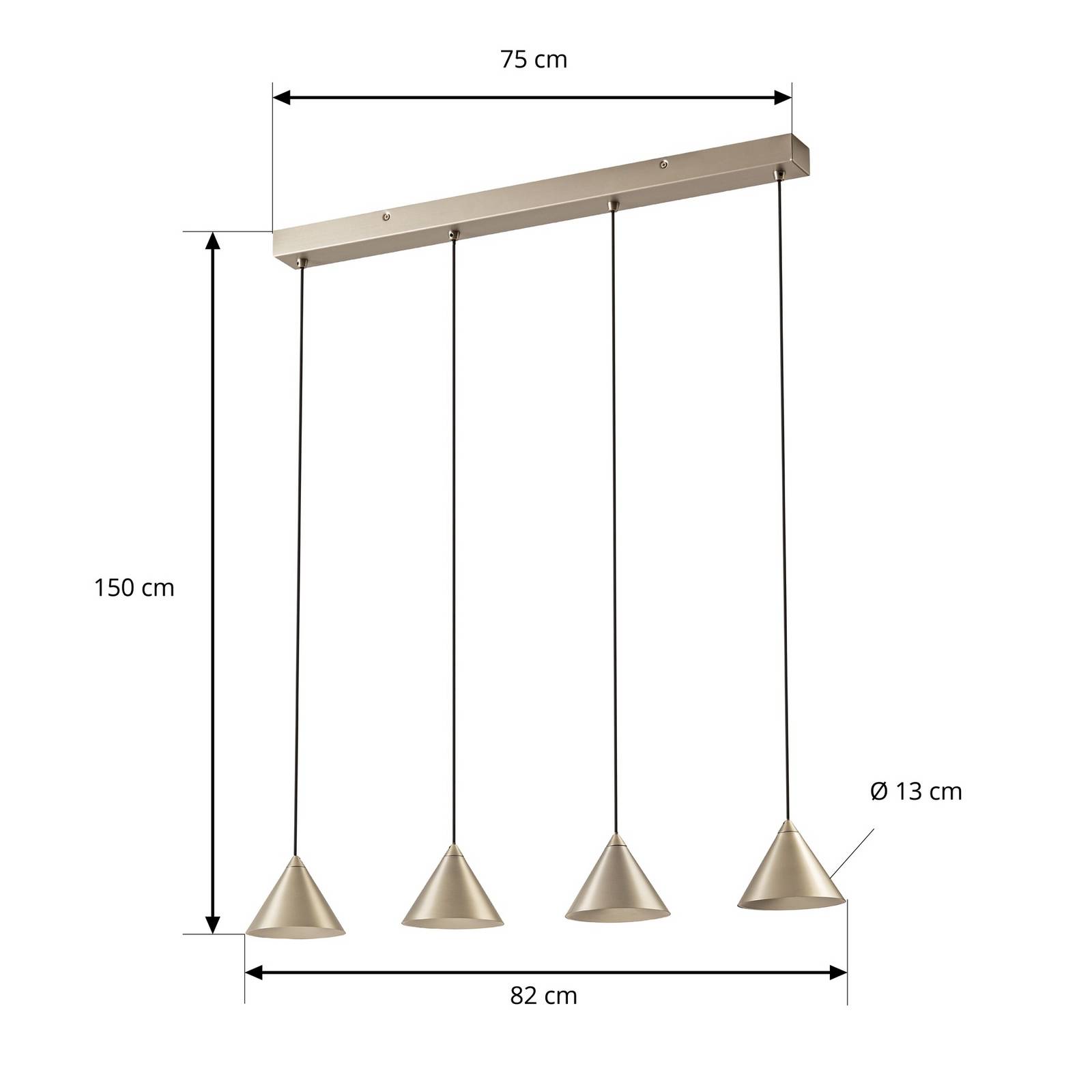 Żyrandol LED Lucande Rhodes, 4-punktowy, niklowy, 82 cm