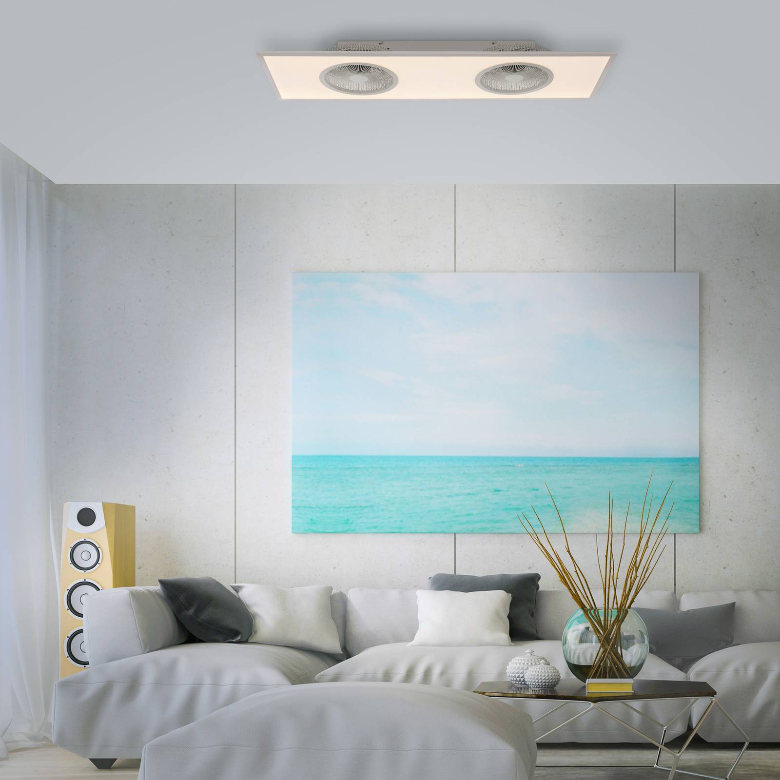 JUST LIGHT. LED stropní ventilátor Flat-Air, CCT, bílý, 120x40cm