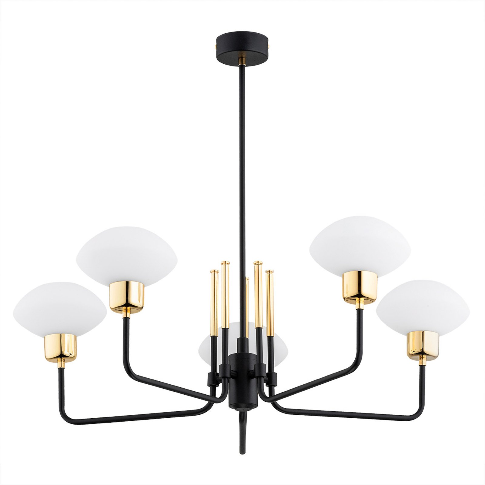 Ravello kroonluchter, 5-lamps, zwart/wit/goud