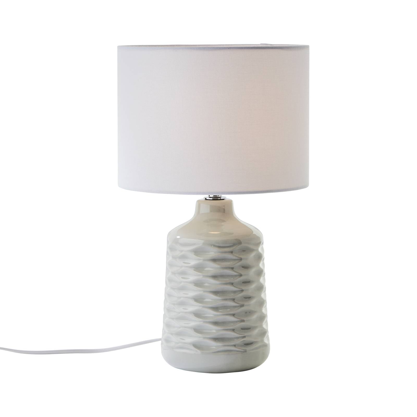 Tischlampe Ilysa Stoffschirm weiß, Keramikfuß grau
