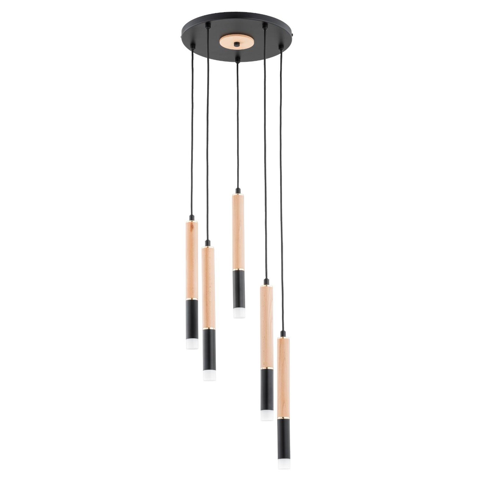 Rodeo hanglamp, zwart / houtkleurig, 5-lamps