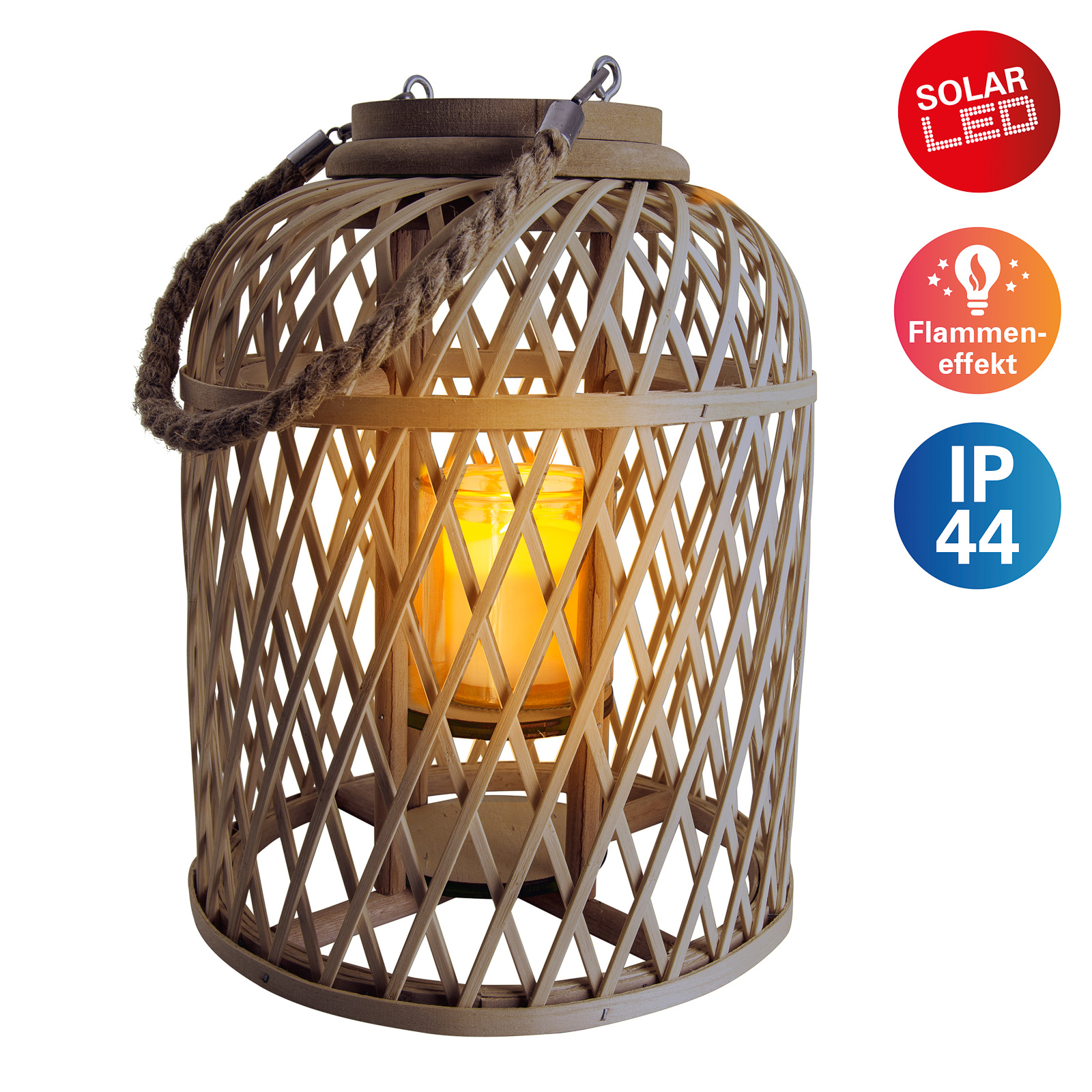 Basket LED solar lantern, bamboo, 29 cm, brown
