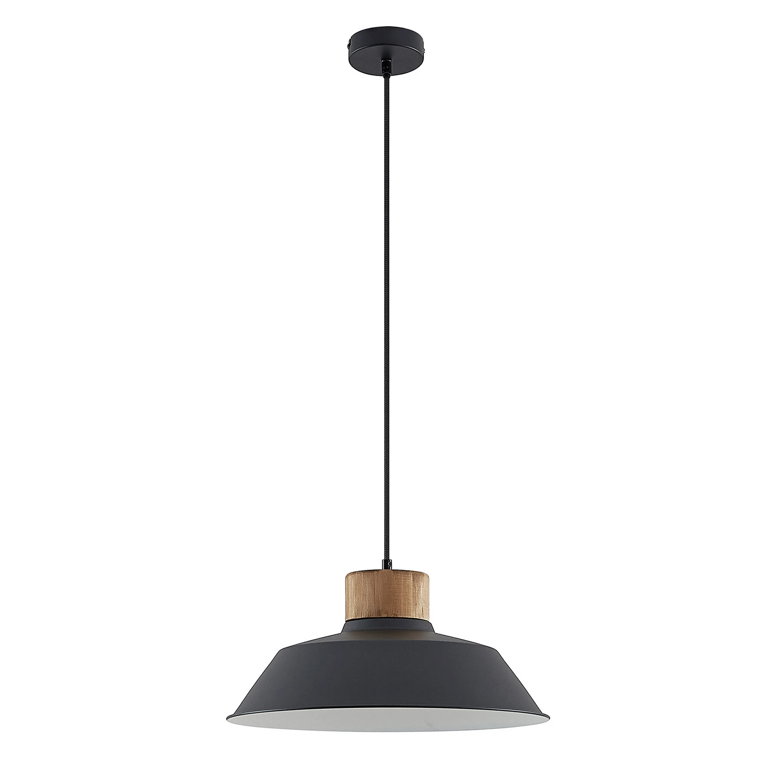 Lindby Hängeleuchte Nefeli, Ø 42 cm, schwarz, Holz, Metall