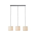 Suspension Teddy, longueur 98 cm, beige, 3 lampes, tissu/métal