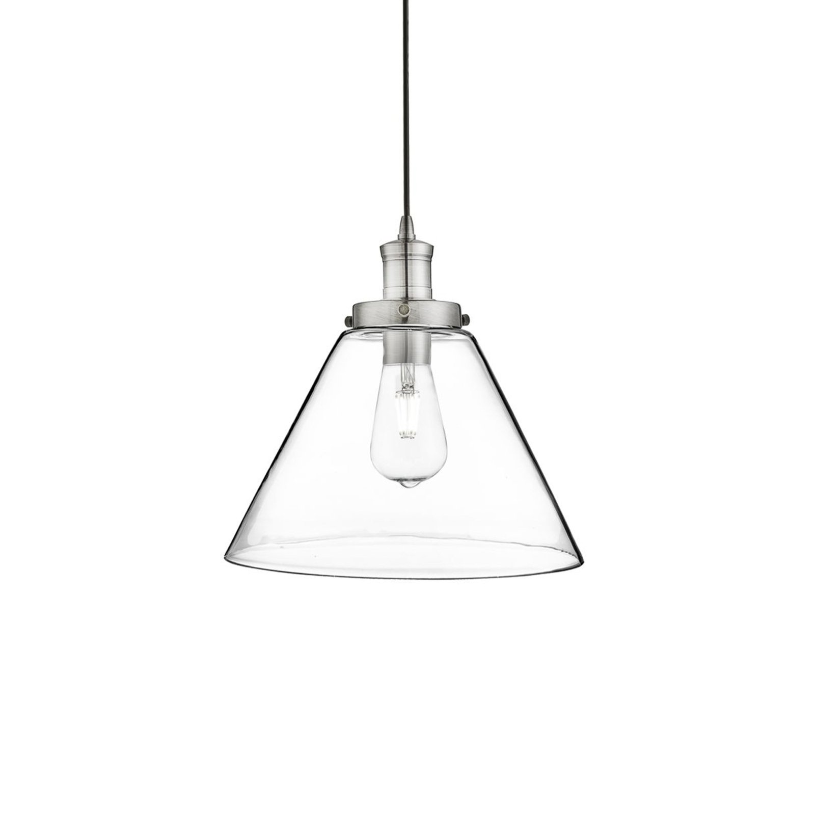 Pyramid pendant light, silver/clear, glass, Ø 29 cm, E27