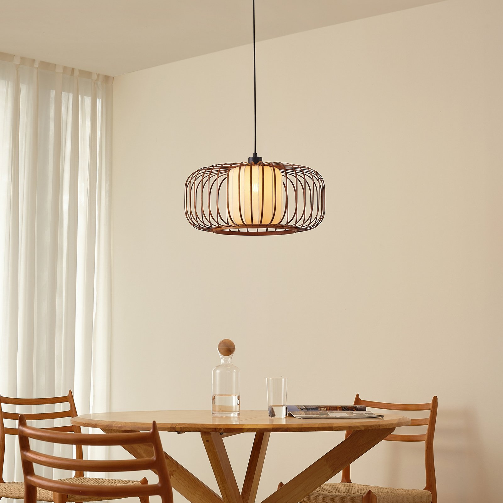 Lindby Davella pendant light, Ø 50 cm, bamboo, textile