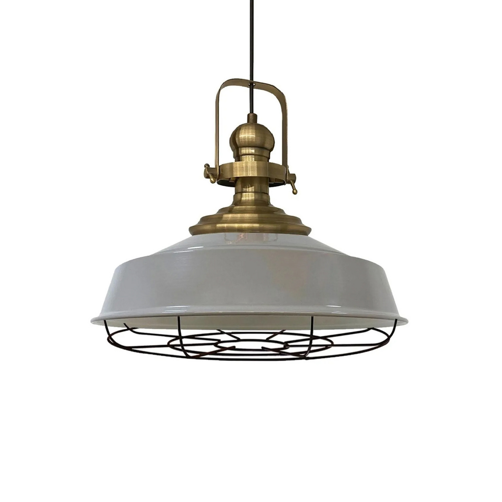 Suspension Astel, gris, Ø 41 cm, métal, détail laiton vieilli