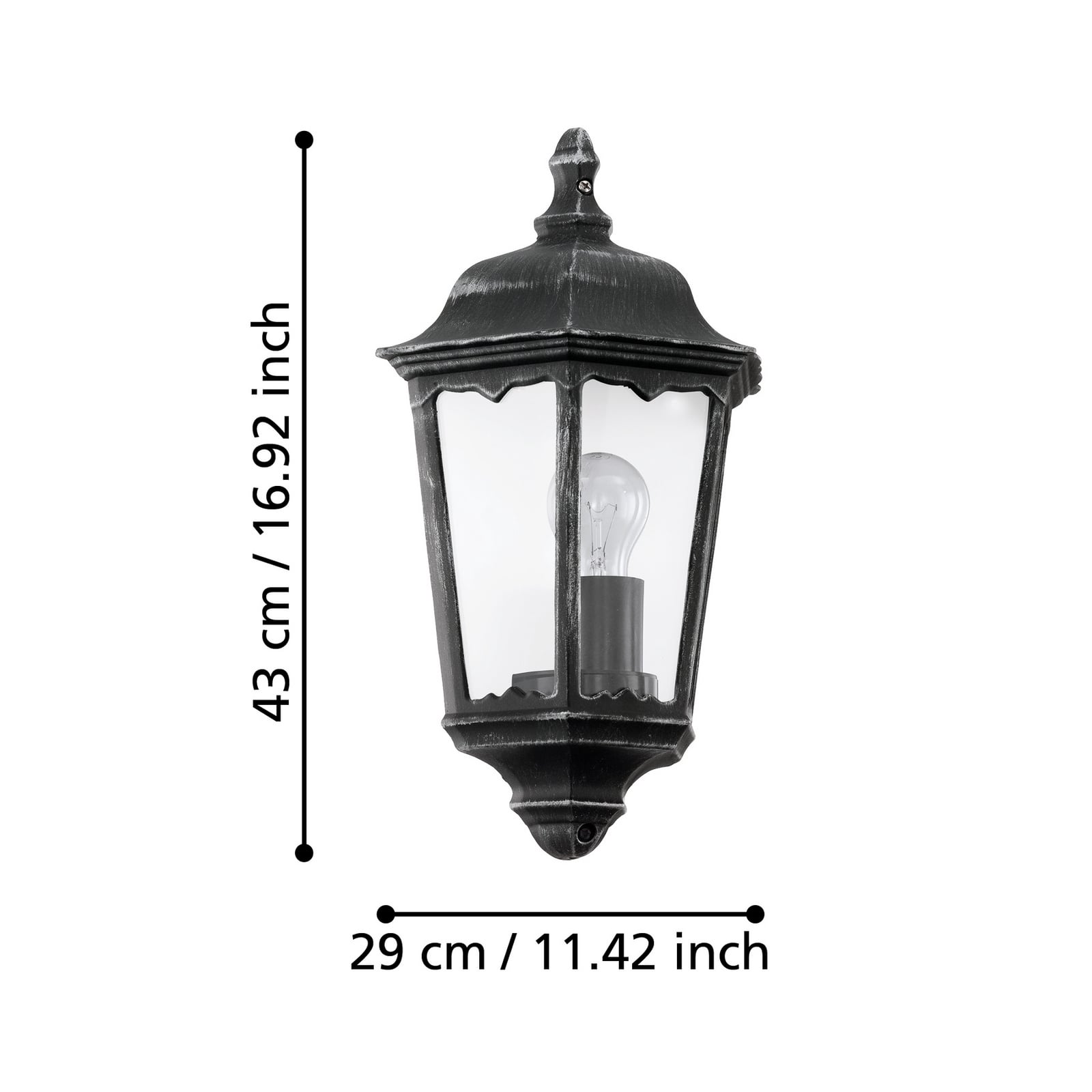 Außenwandlampe Navedo, schwarz/silber, Höhe 43 cm, bündig